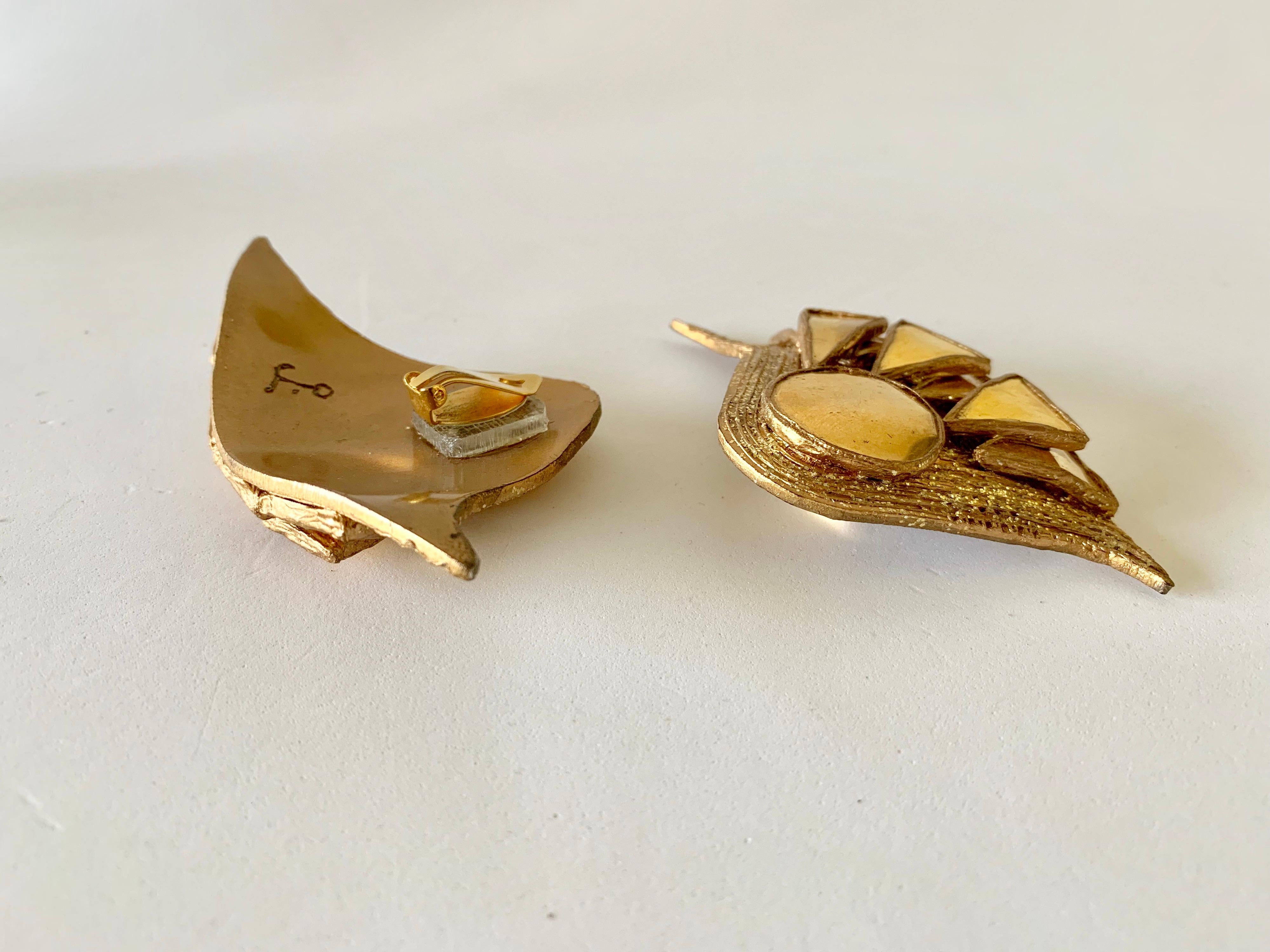 French Gold Talosel Architectural Statement Earrings  9