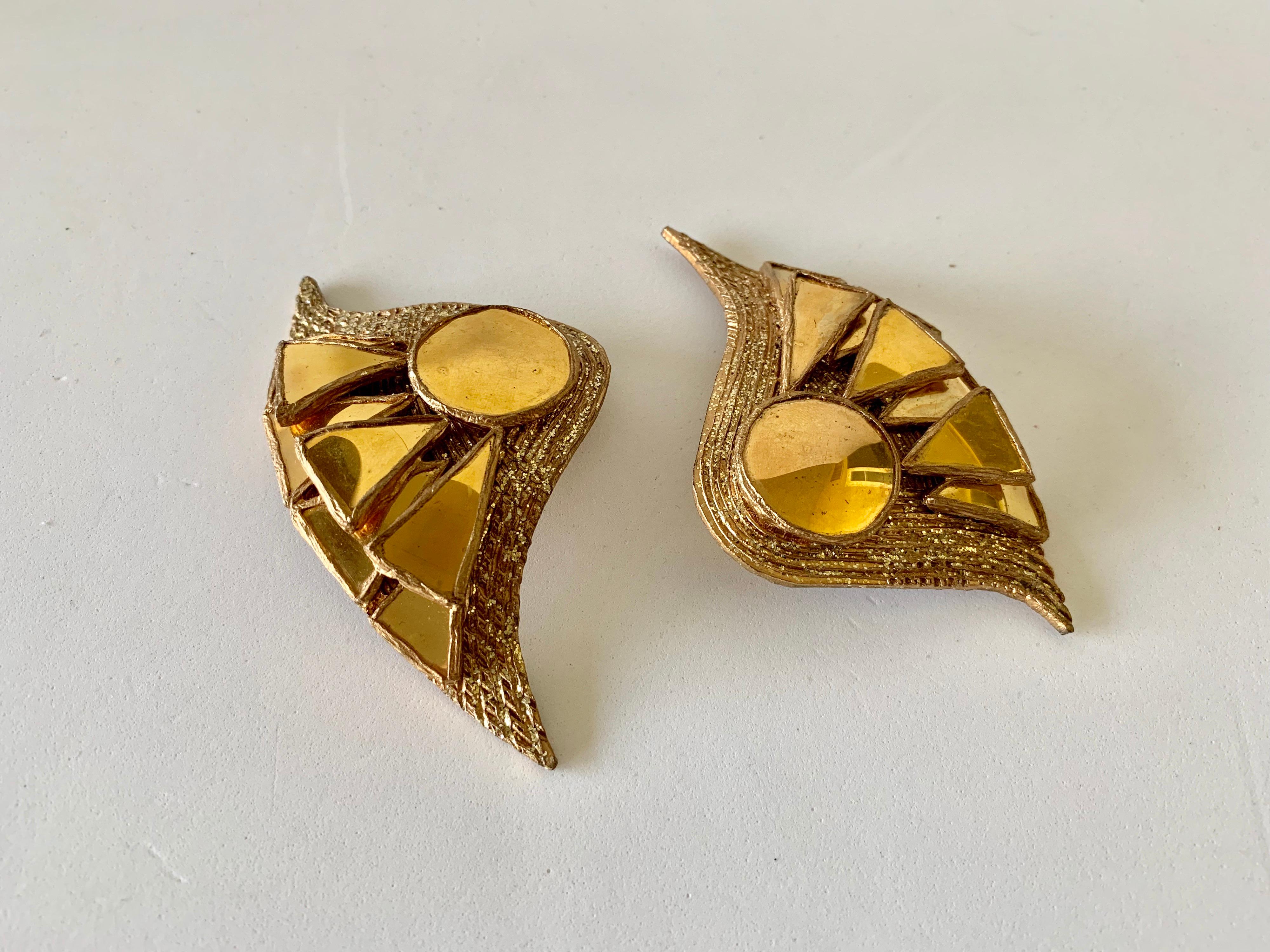 French Gold Talosel Architectural Statement Earrings  10