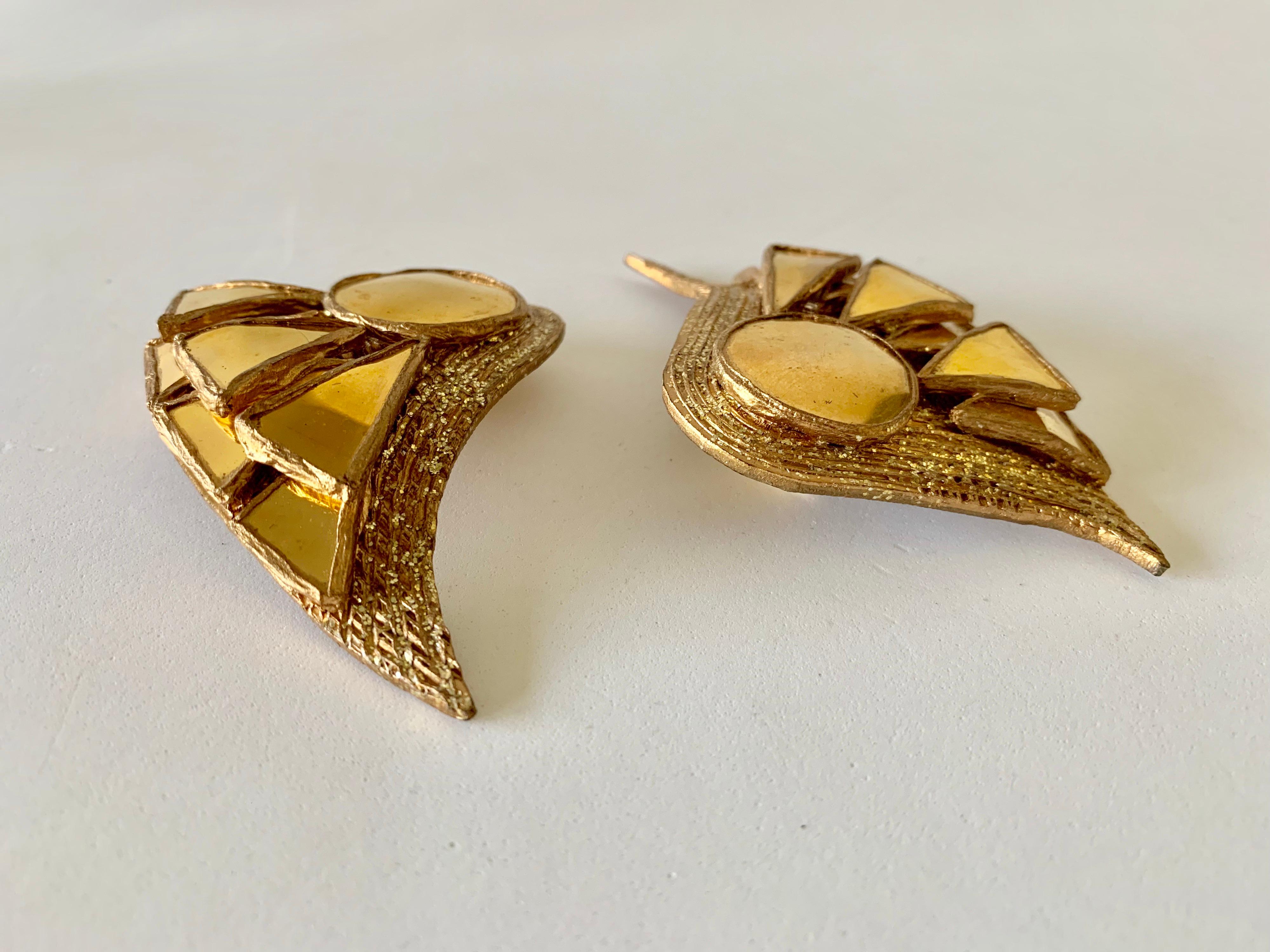 French Gold Talosel Architectural Statement Earrings  12