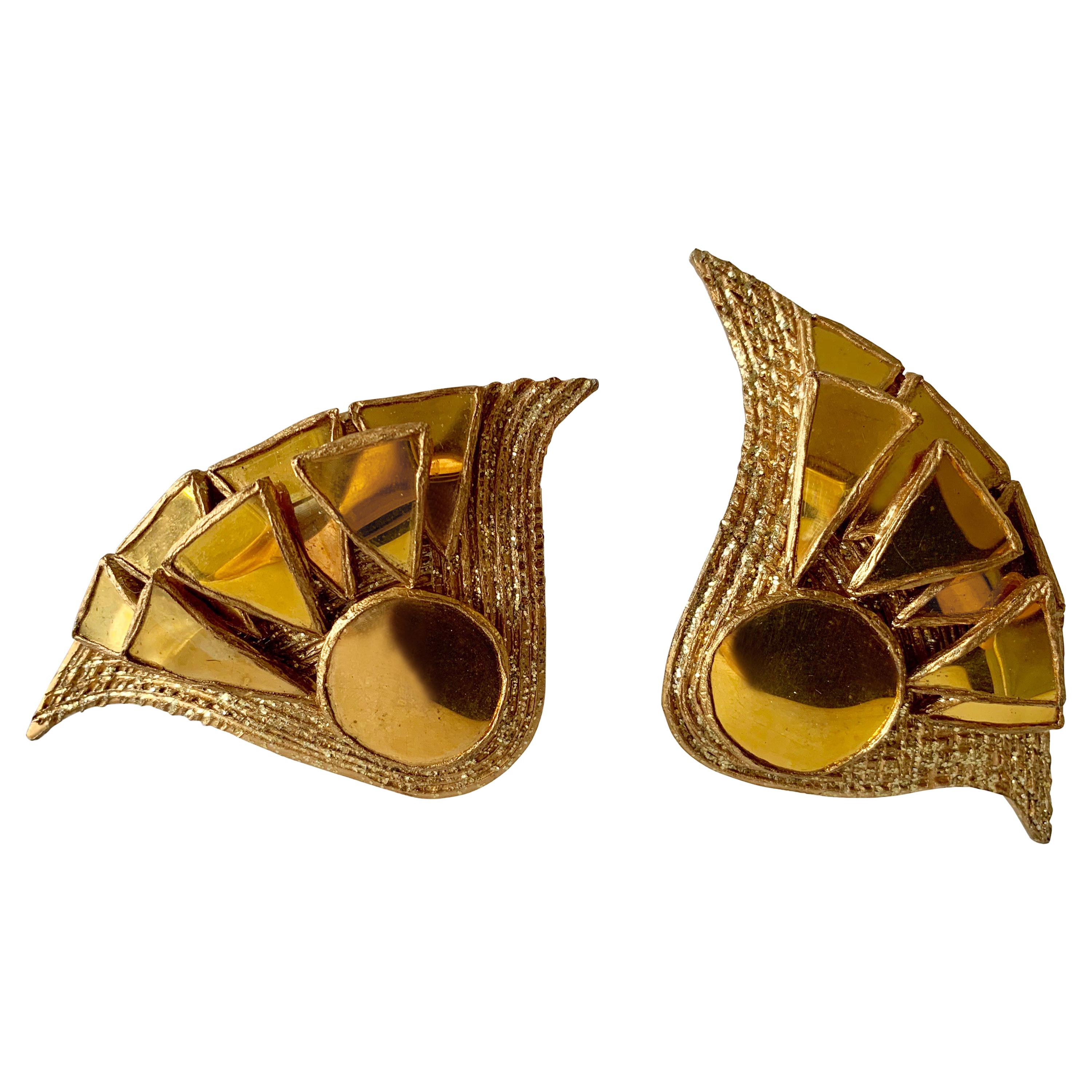 French Gold Talosel Architectural Statement Earrings 