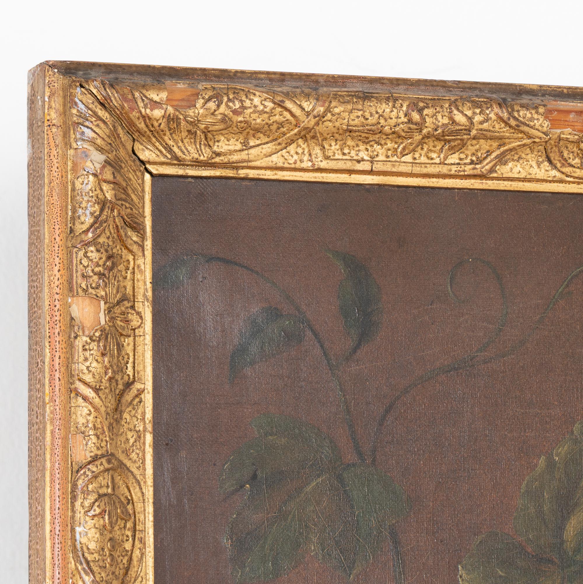 Miroir Trumeau en or avec fruits peints et perroquet, vers 1890 État moyen - En vente à Round Top, TX