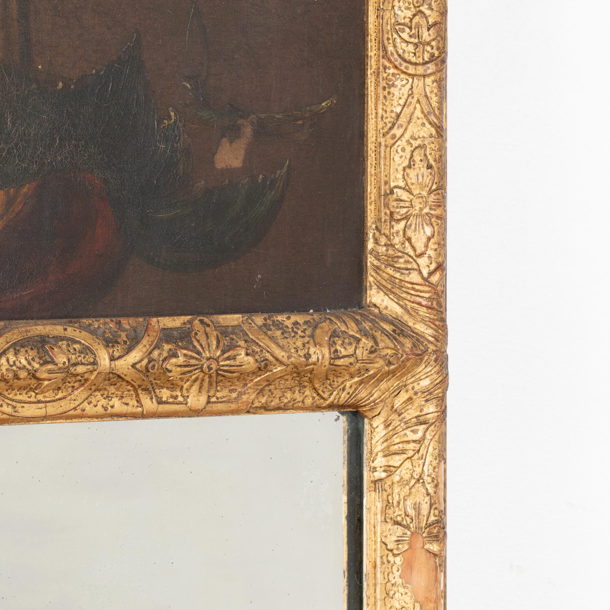 Miroir Trumeau en or avec fruits peints et perroquet, vers 1890 en vente 1