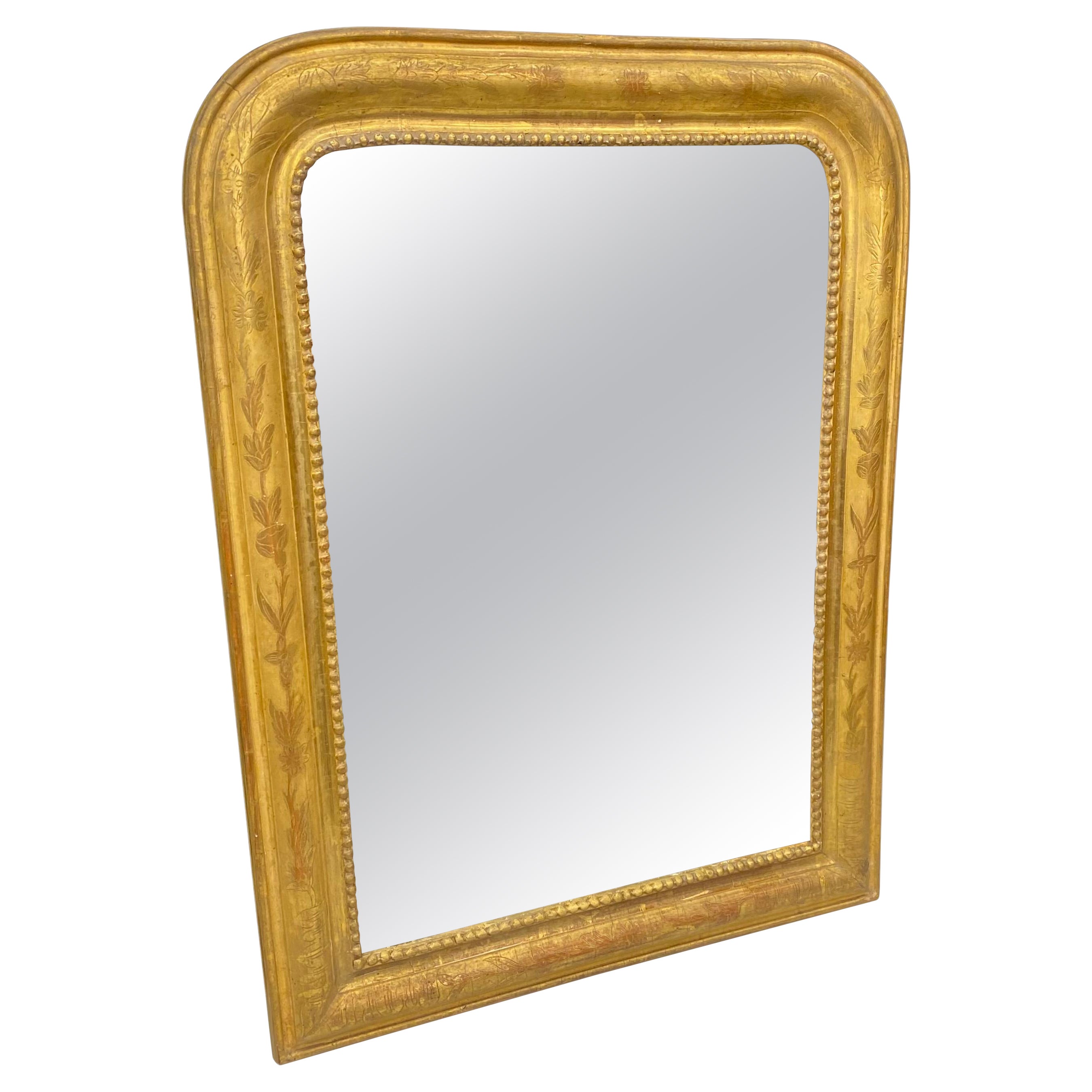 Specchio da parete in oro Louis Philippe in legno dorato del XIX secolo