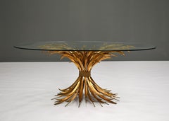 French Gold Wheat and Glass Coffee Table, France, circa 1950
