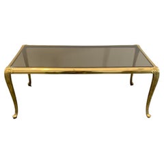 French Golden Brass Table with Smoked Glass, 1940s French Golden Brass Table with Smoked Glass, 1940s