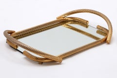 French Golden Cable Tray with Mirror, 1950's