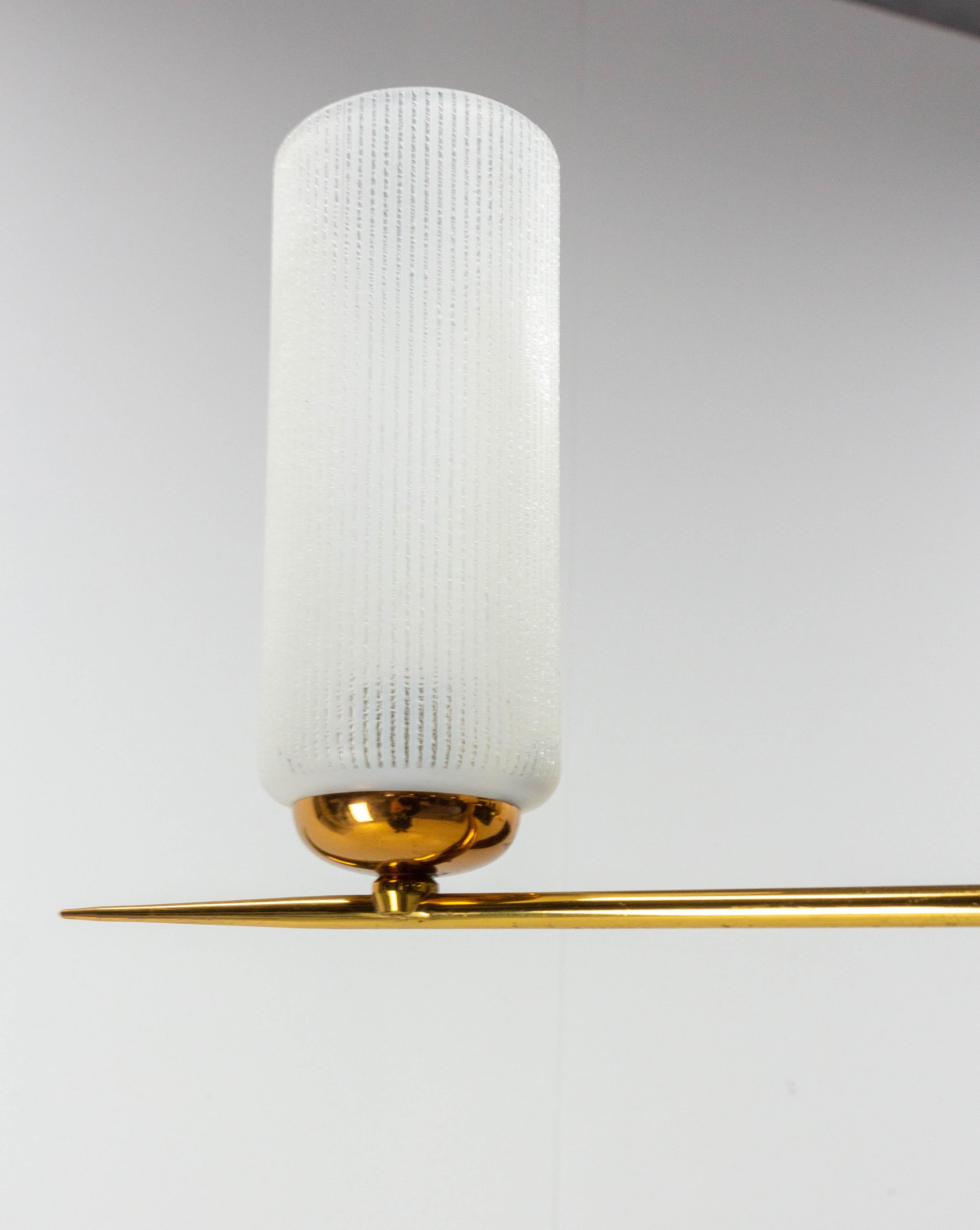 Mid-20th Century French Golden Chrome and Frosted Glass Ceiling Lamp Lustre Arlus Style, 1960 For Sale