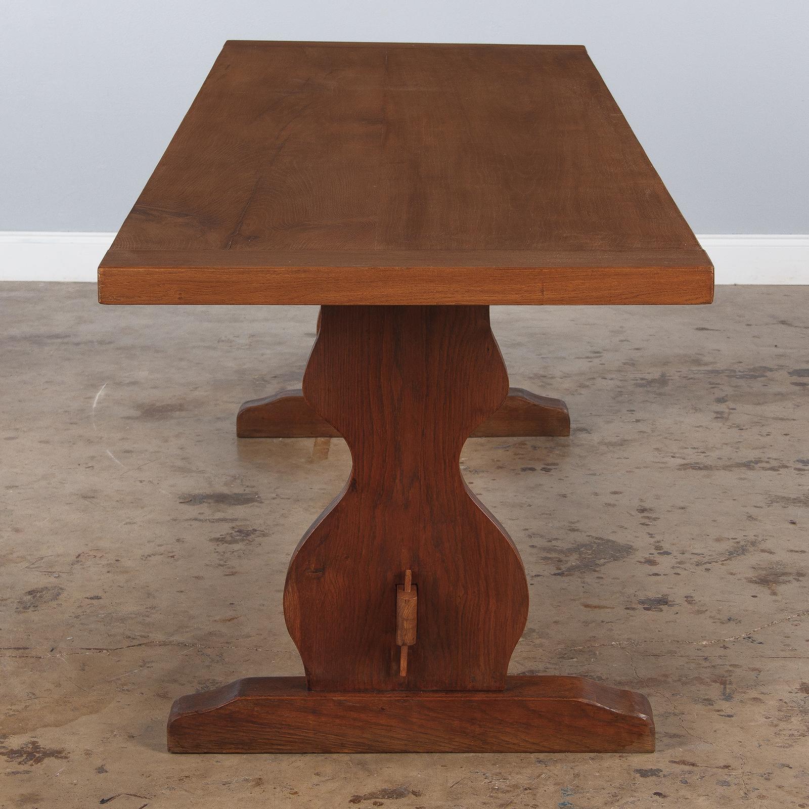 French Provincial Golden Oak Trestle Table, 1940s 12