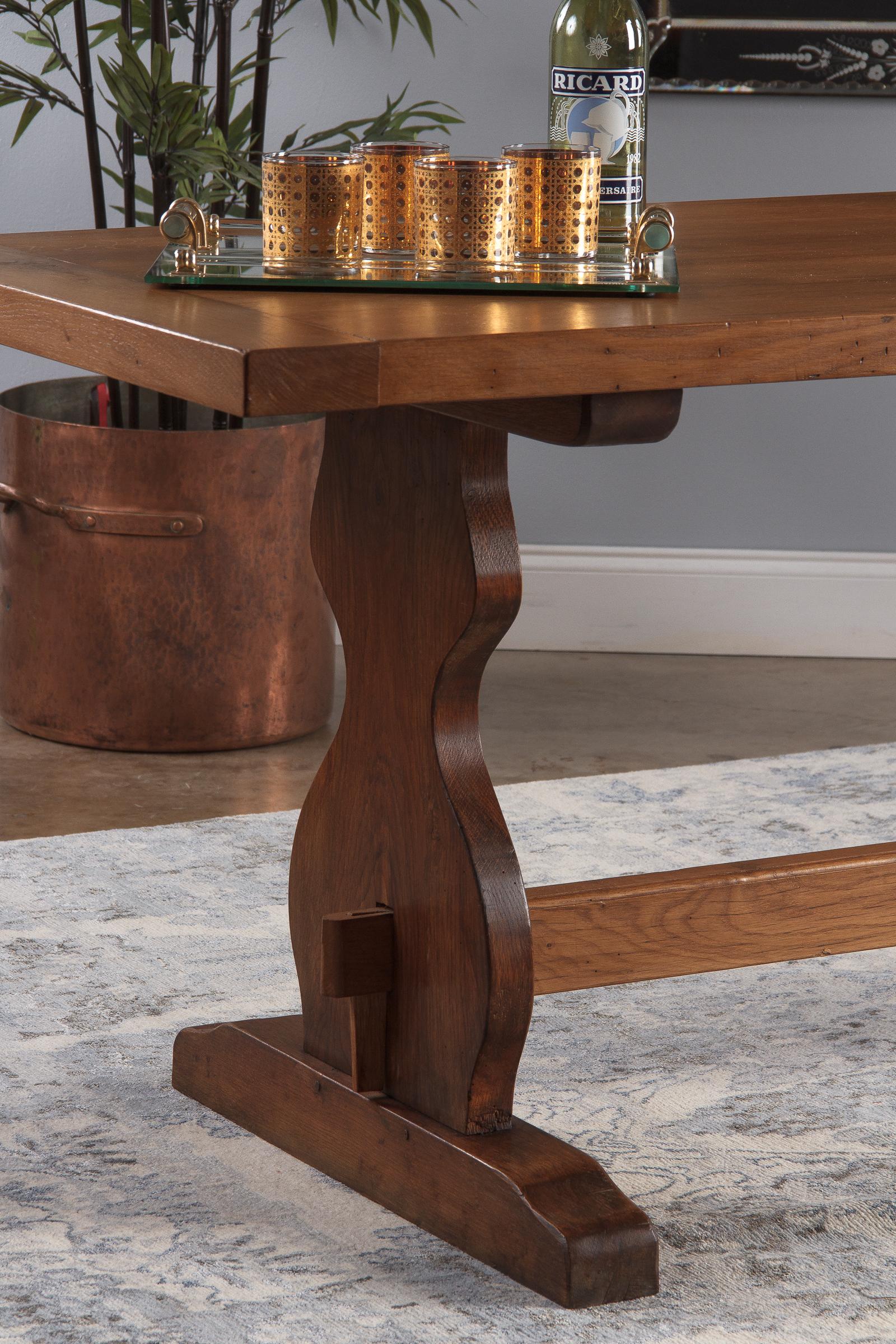 French Provincial Golden Oak Trestle Table, 1940s 14