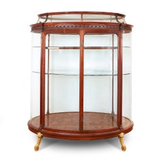 French Golden Ormolu-Mounted Brown Mahogany and Parquetry Large Antique Vitrine