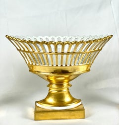 Antique Paris Porcelain Pierced Basket with Gold Decoration France Circa 1840