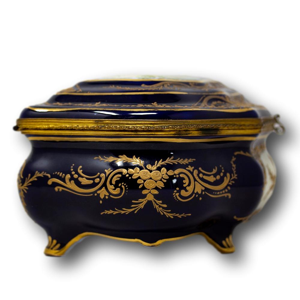 Brass French Good Sized Sevres Porcelain Box For Sale