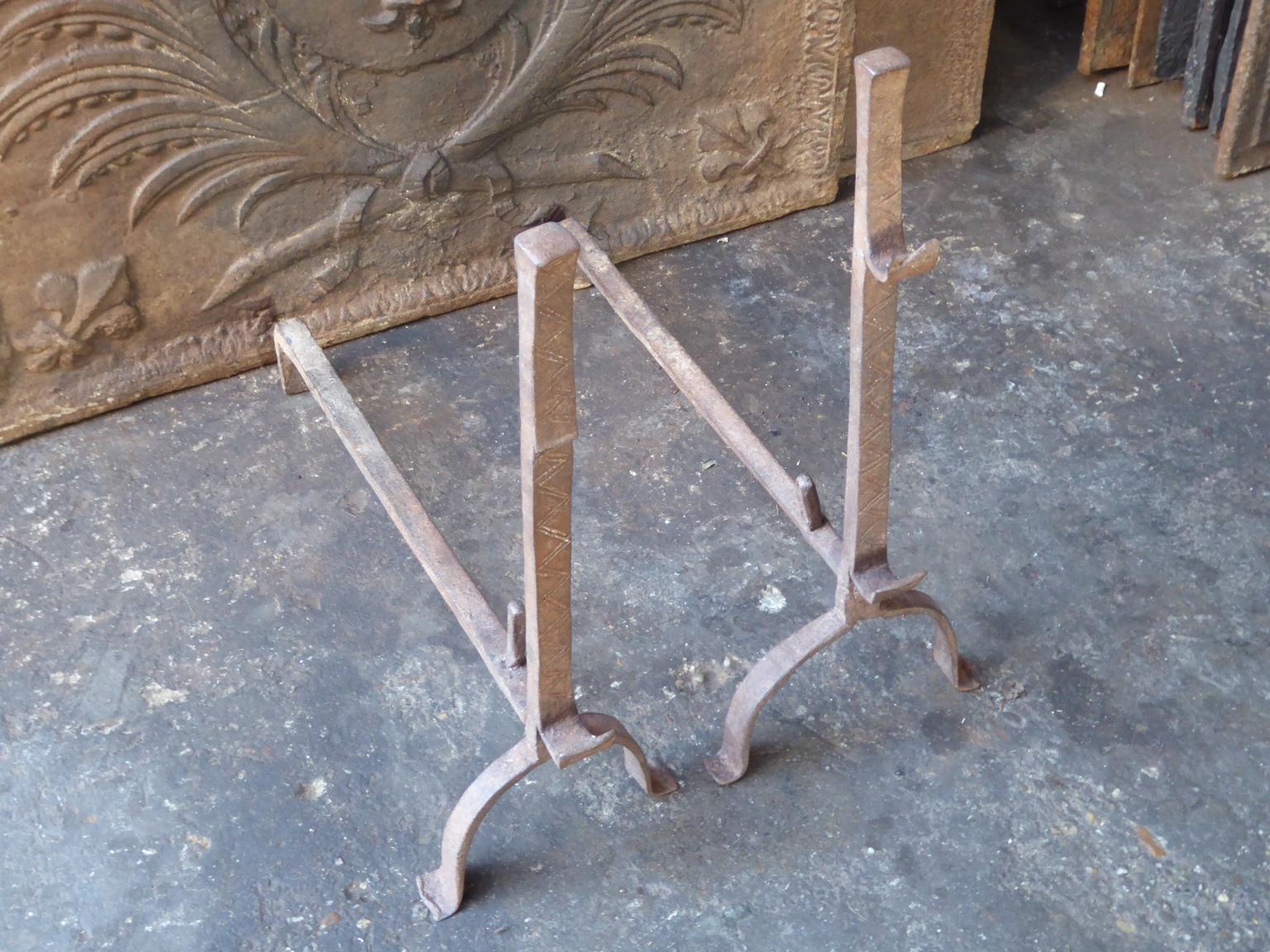 Forged French Gothic Andirons or Firedogs, 17th-18th Century For Sale