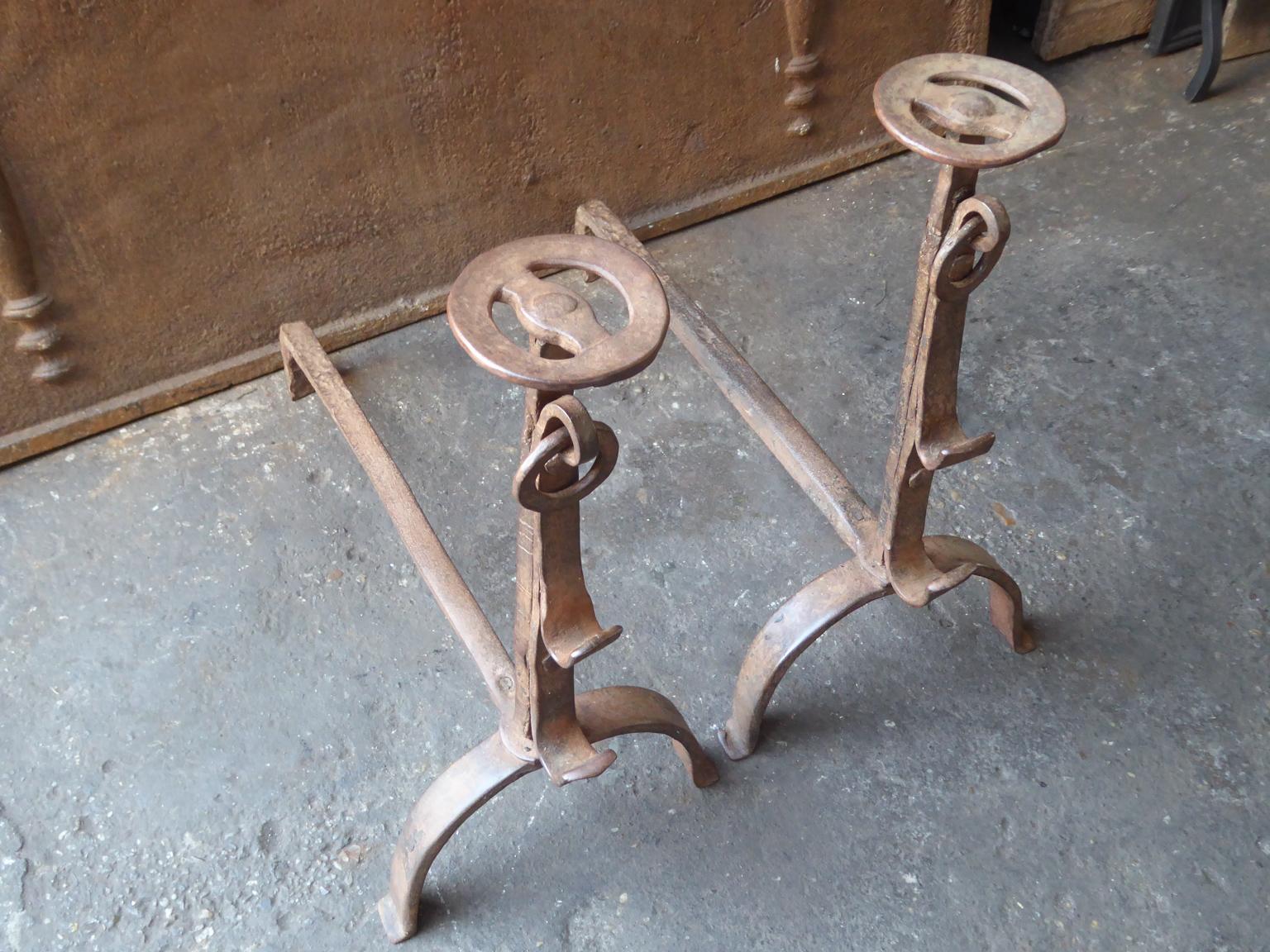 Forged French Gothic Andirons or Firedogs, 17th-18th Century