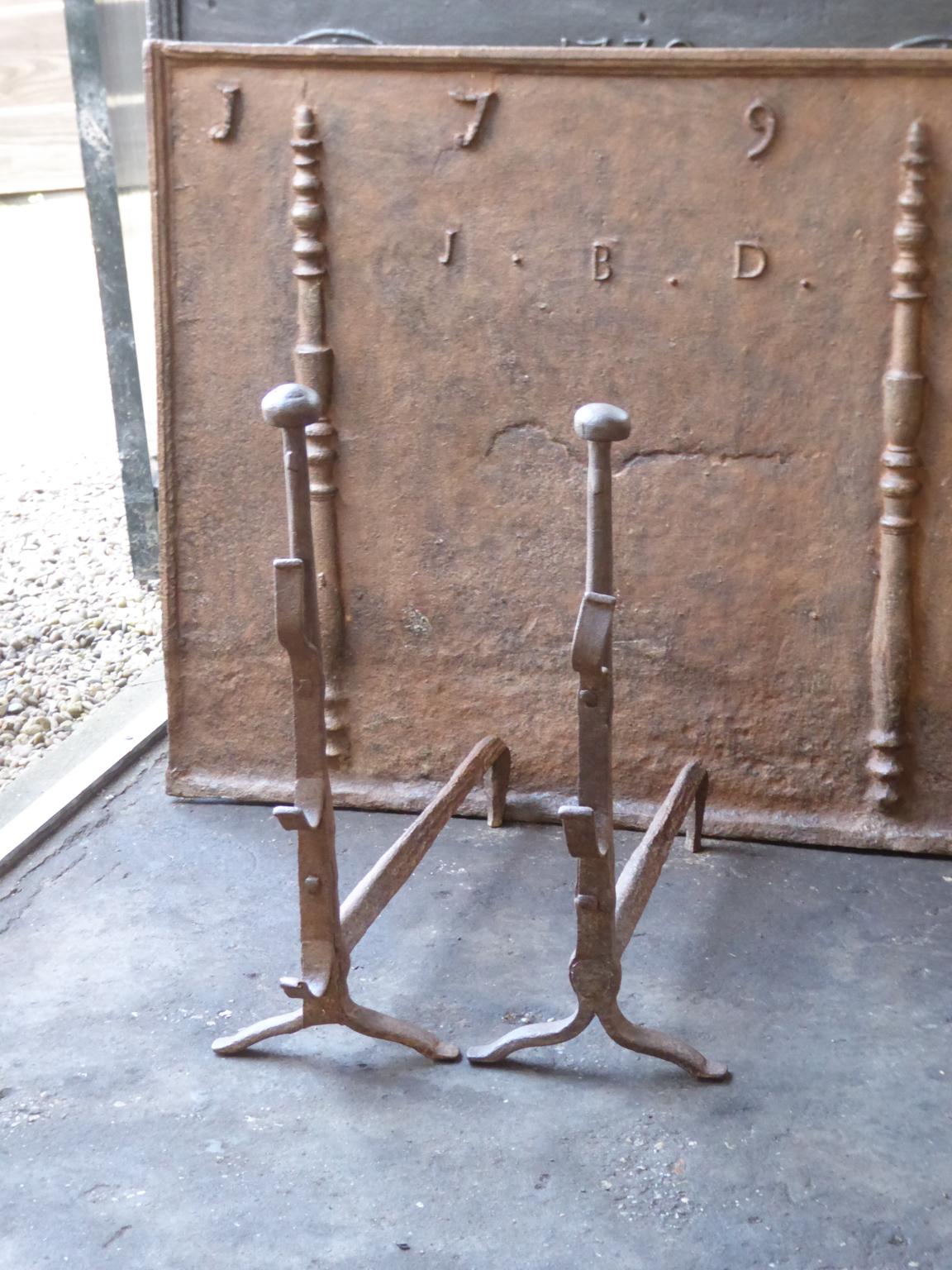 Forged French Gothic Andirons or Firedogs, 17th-18th Century For Sale