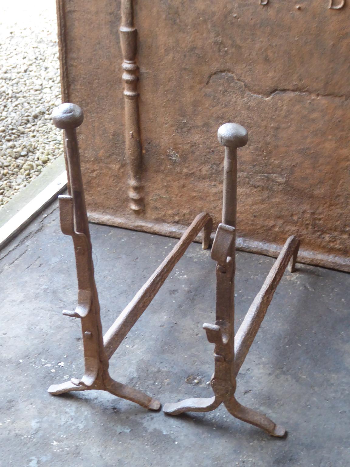 French Gothic Andirons or Firedogs, 17th-18th Century In Good Condition For Sale In Amerongen, NL