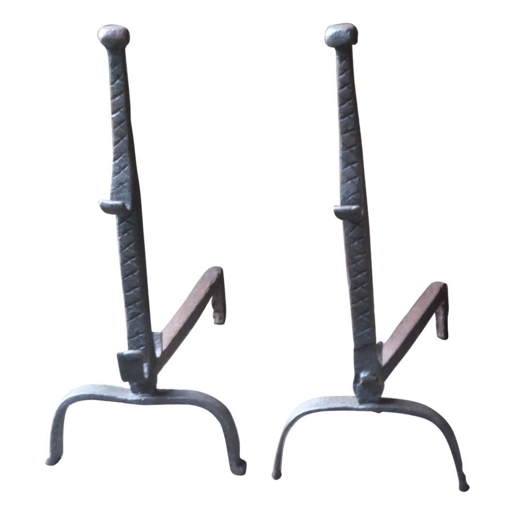 French Gothic Andirons or Firedogs, 17th-18th Century
