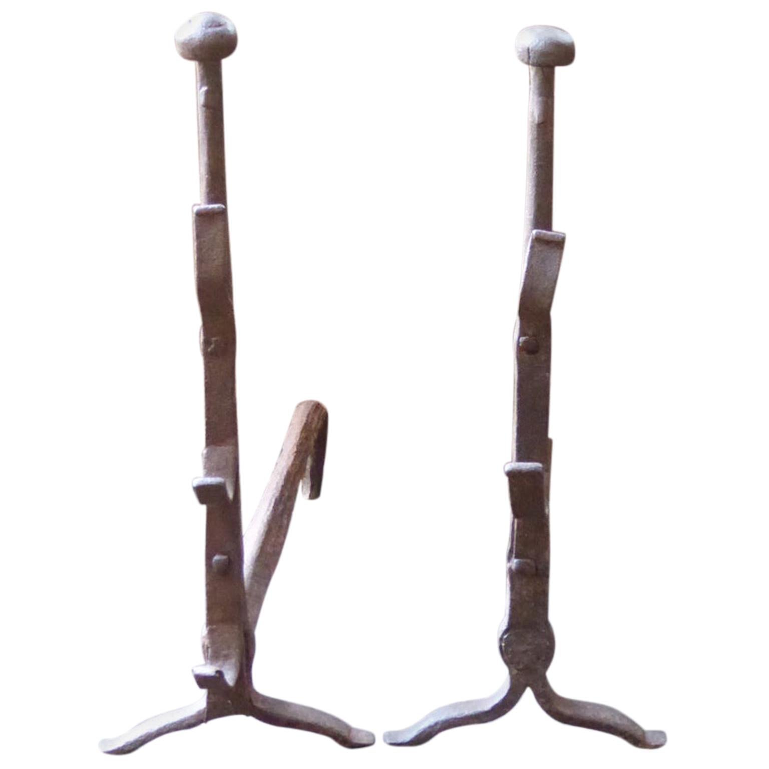 French Gothic Andirons or Firedogs, 17th-18th Century For Sale