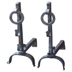 French Gothic Andirons or Firedogs, 17th-18th Century