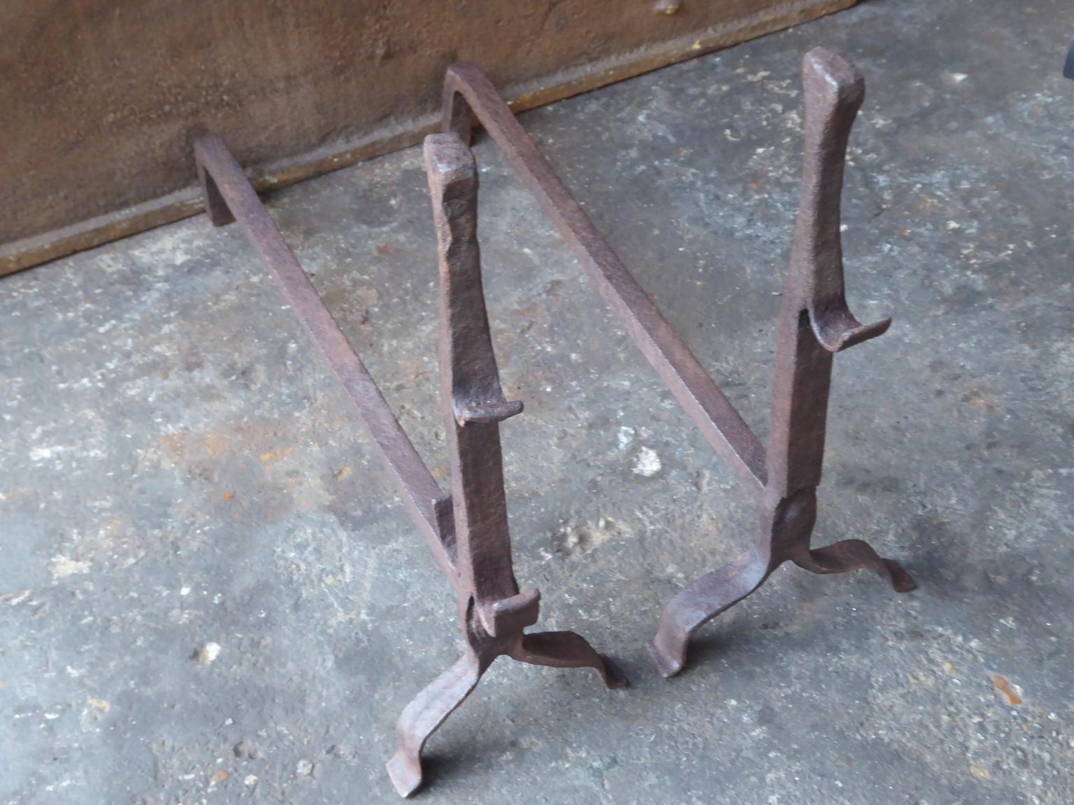 Forged French Gothic Andirons or Firedogs, 17th Century For Sale