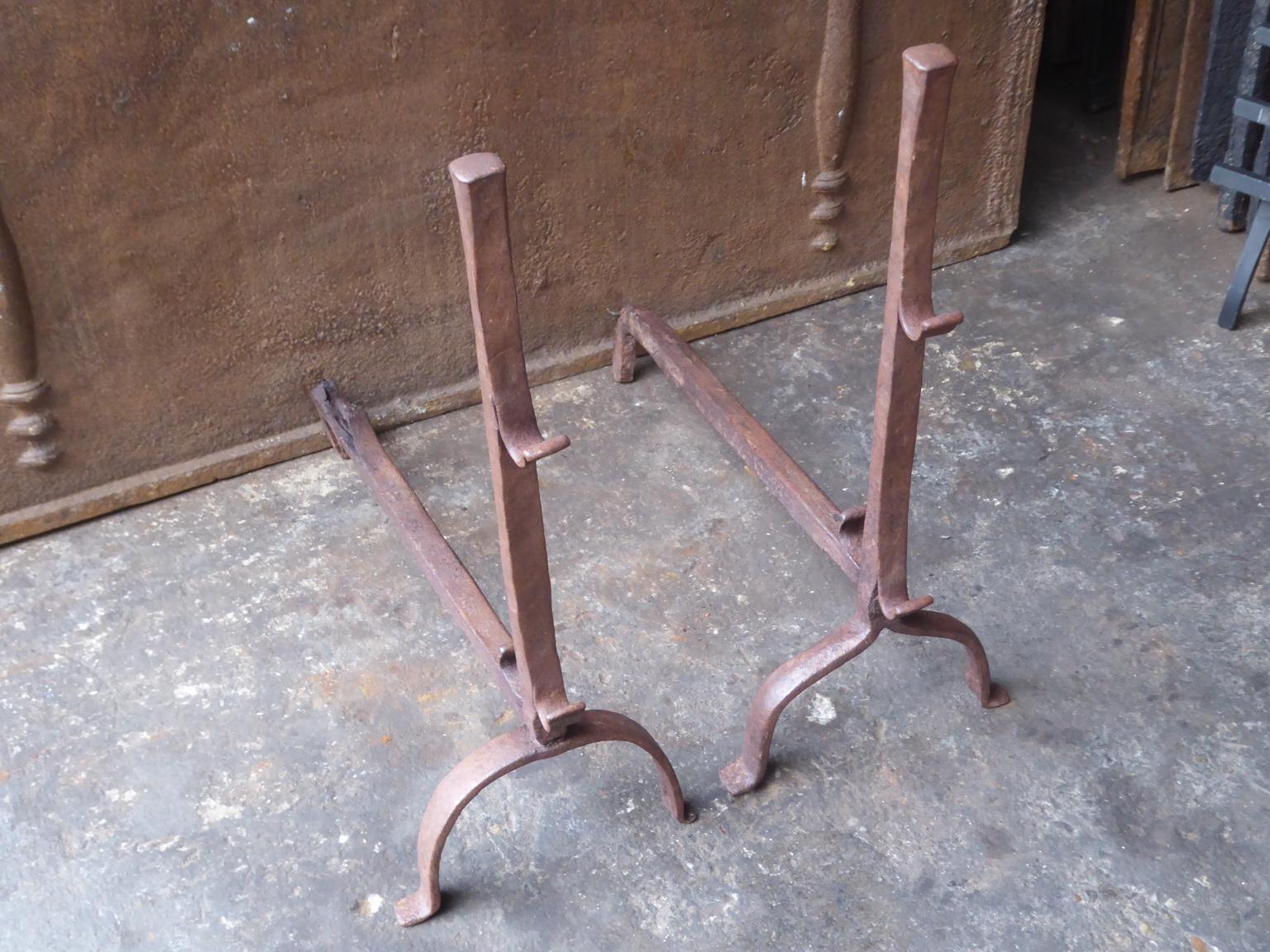 Forged French Gothic Andirons or Firedogs, 17th Century  For Sale