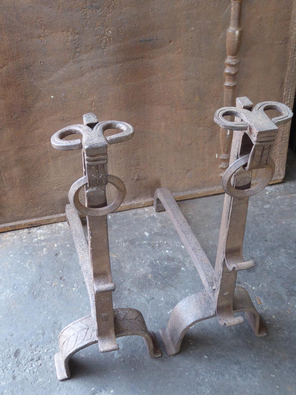 Forged French Gothic Andirons or Firedogs, 17th Century