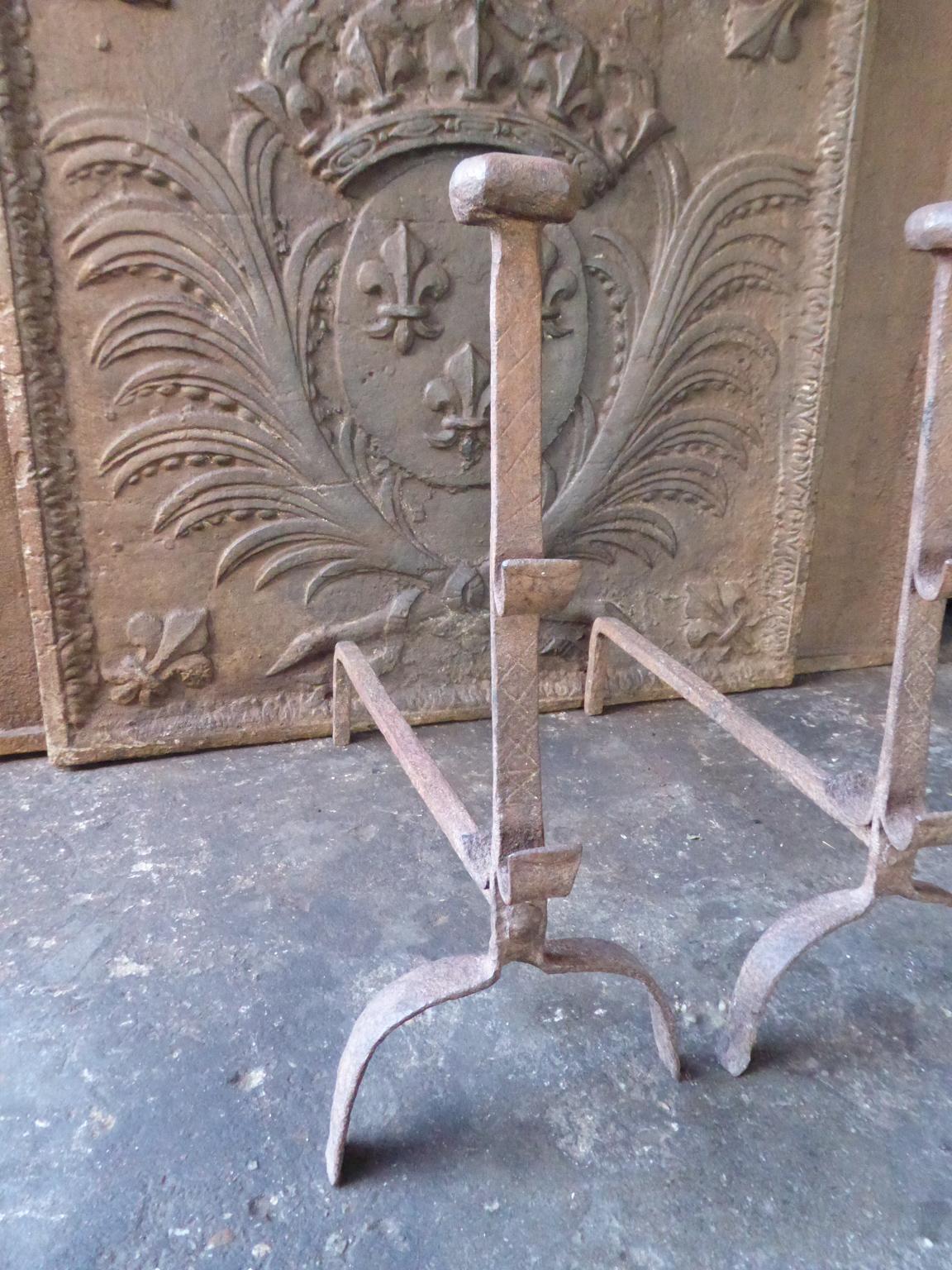 French Gothic Andirons or Firedogs, 17th Century In Good Condition For Sale In Amerongen, NL
