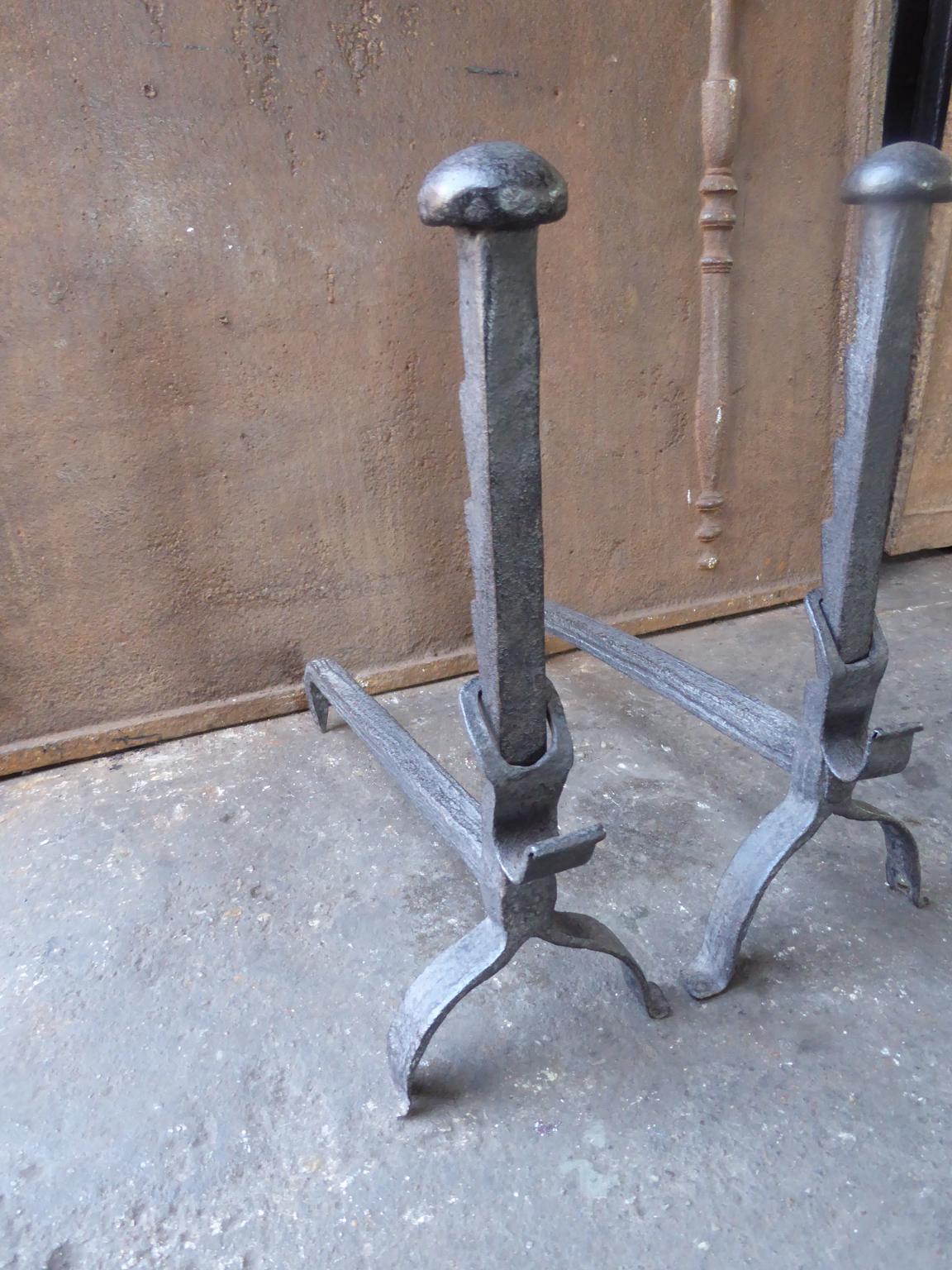 French Gothic Andirons or Firedogs, 17th Century In Good Condition In Amerongen, NL