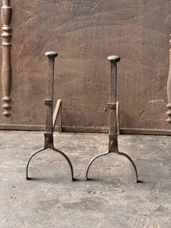 French Gothic Andirons or Firedogs, Gothic Period, 17th Century