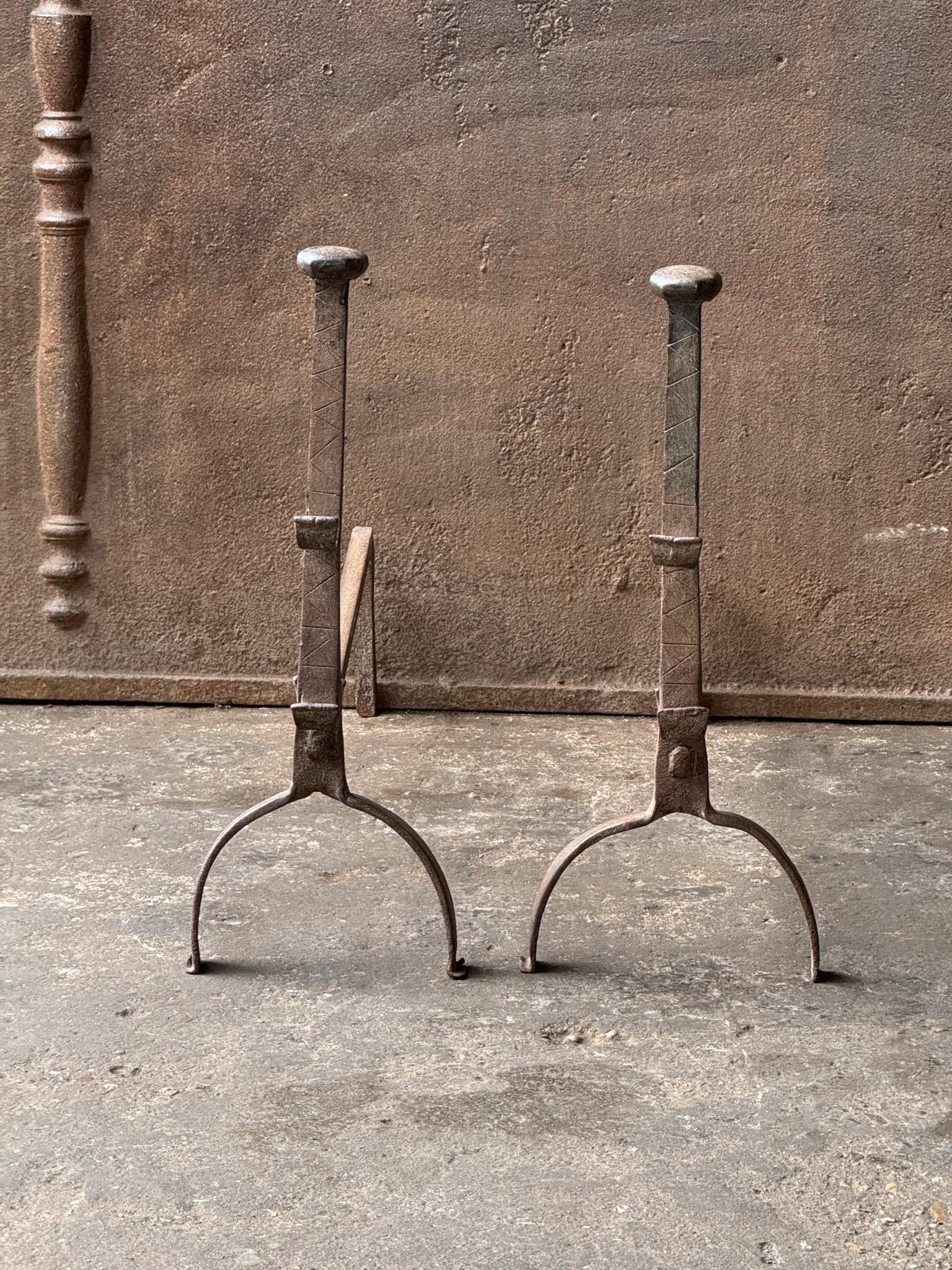 French Gothic Andirons or Firedogs, Gothic Period, 17th Century In Good Condition For Sale In Soest, NL