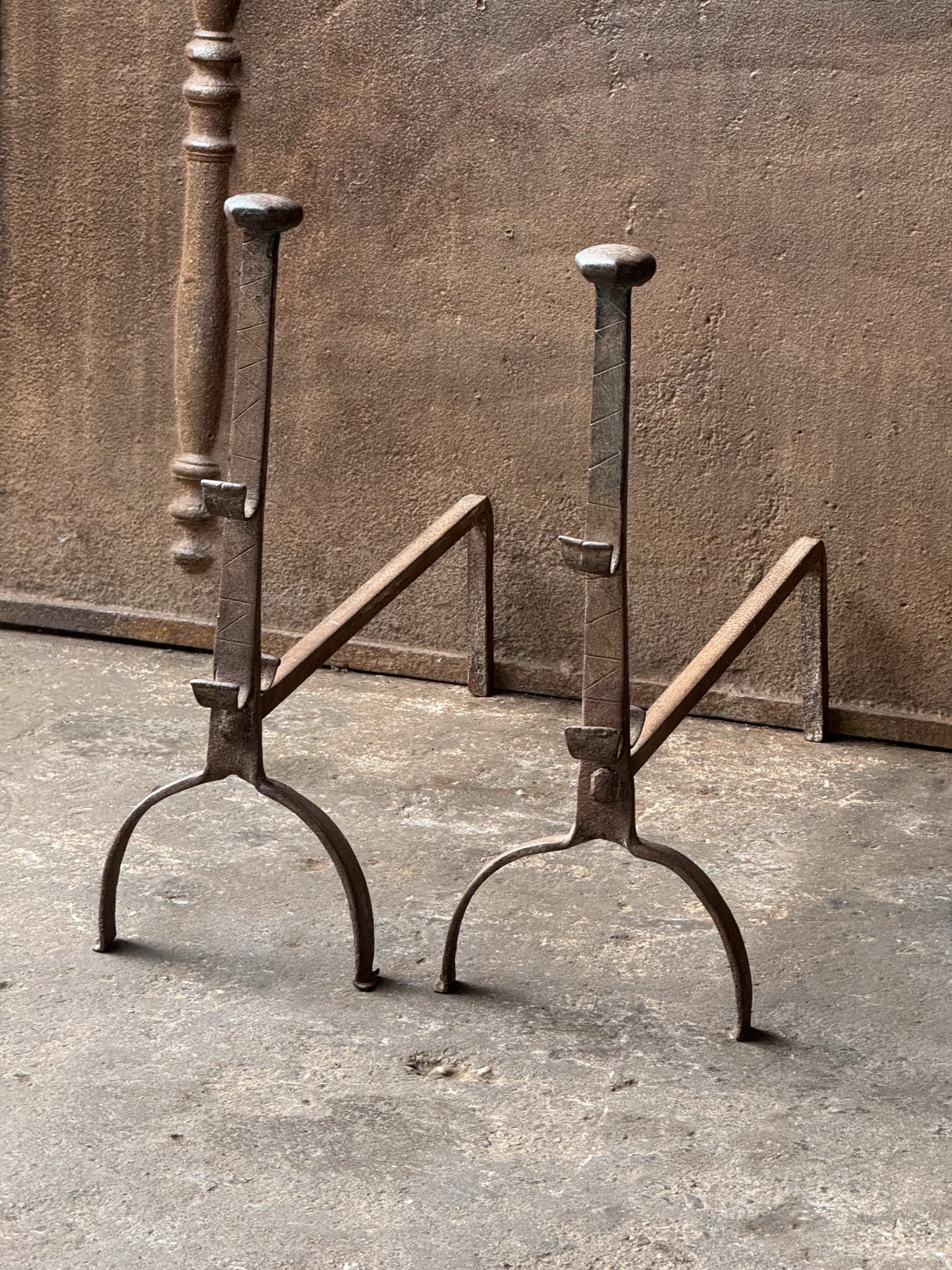 18th Century and Earlier French Gothic Andirons or Firedogs, Gothic Period, 17th Century For Sale