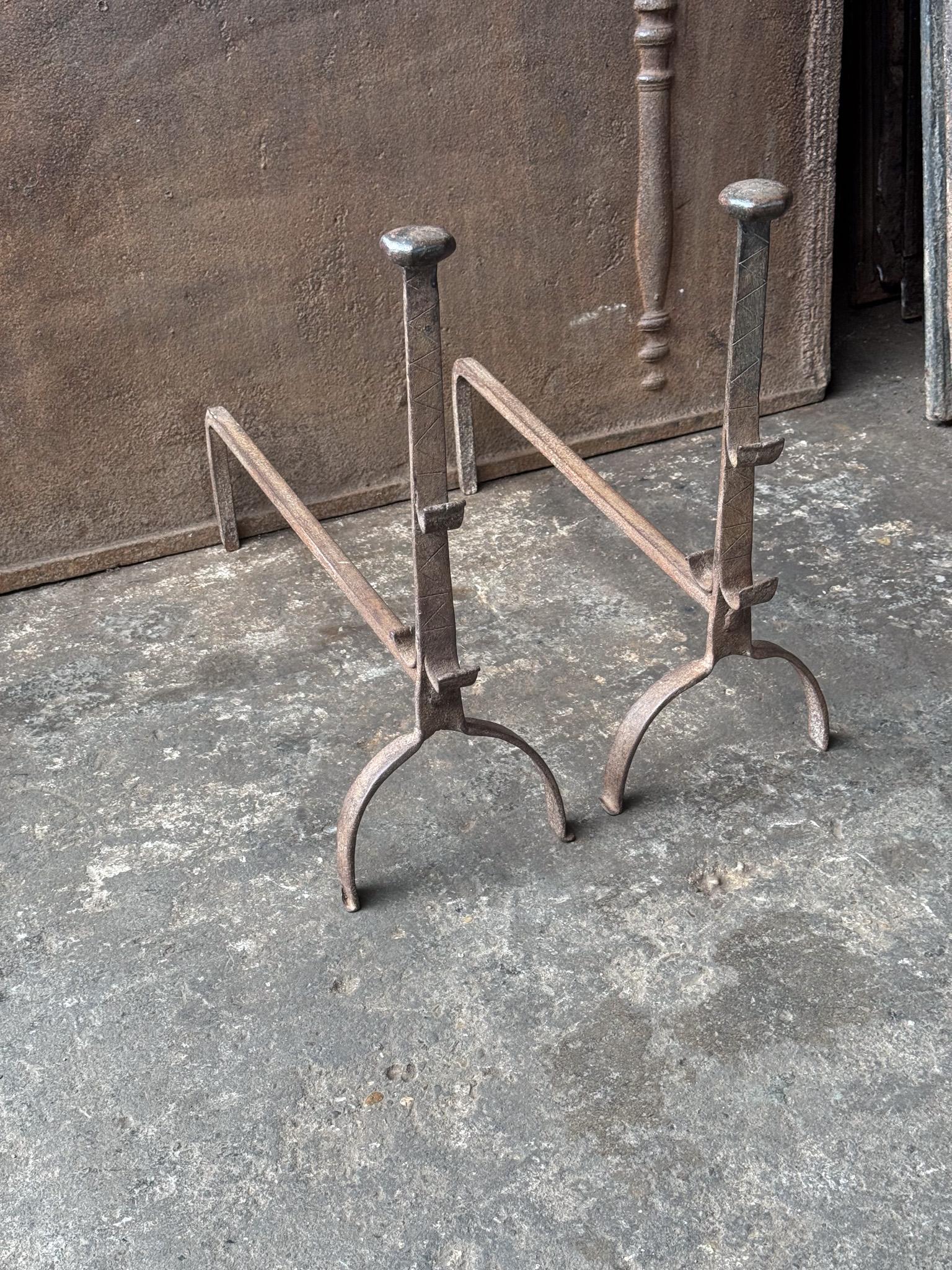 French Gothic Andirons or Firedogs, Gothic Period, 17th Century For Sale 1