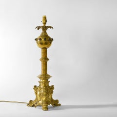French gothic brass candlestick lamp 19th century