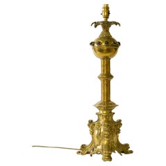 French gothic brass candlestick lamp 19th century