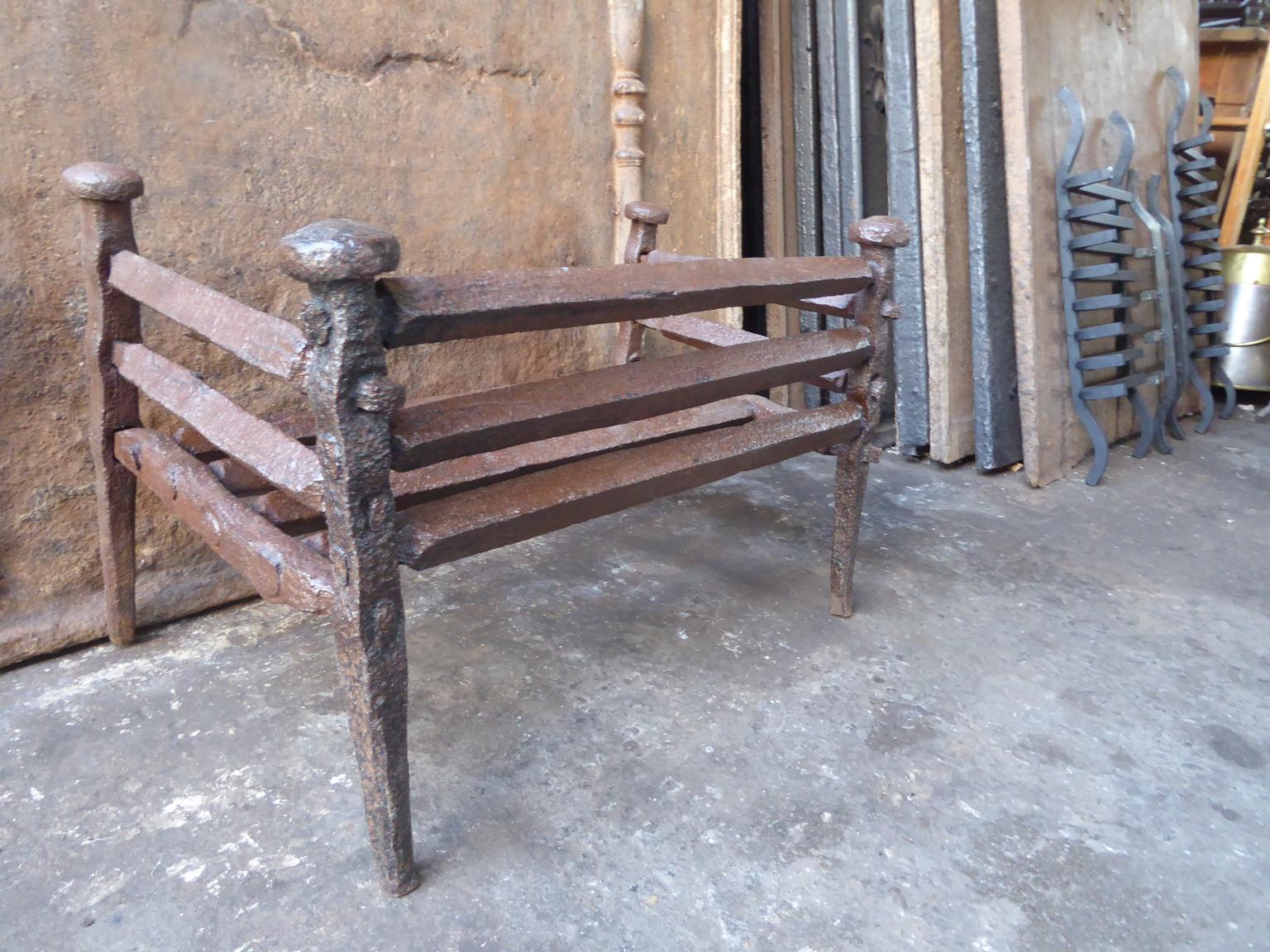 Wrought Iron French Gothic Fireplace Grate or Fire Basket, 17th Century