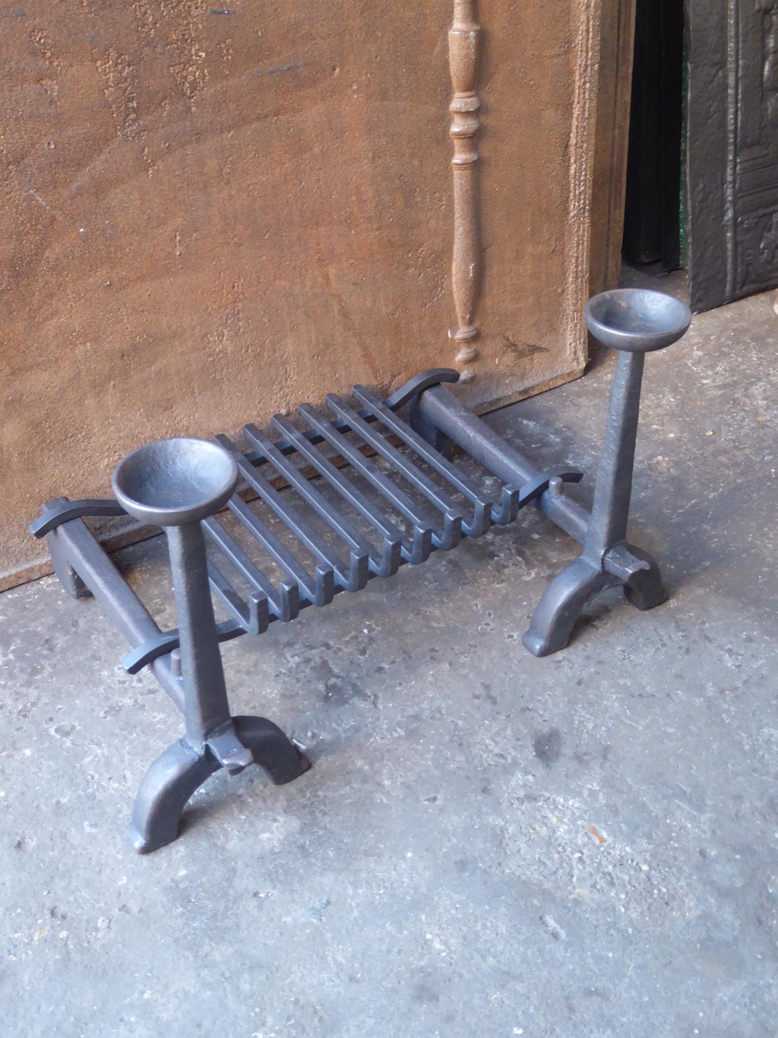 Iron French Gothic Fireplace Grate or Fire Basket, 17th Century