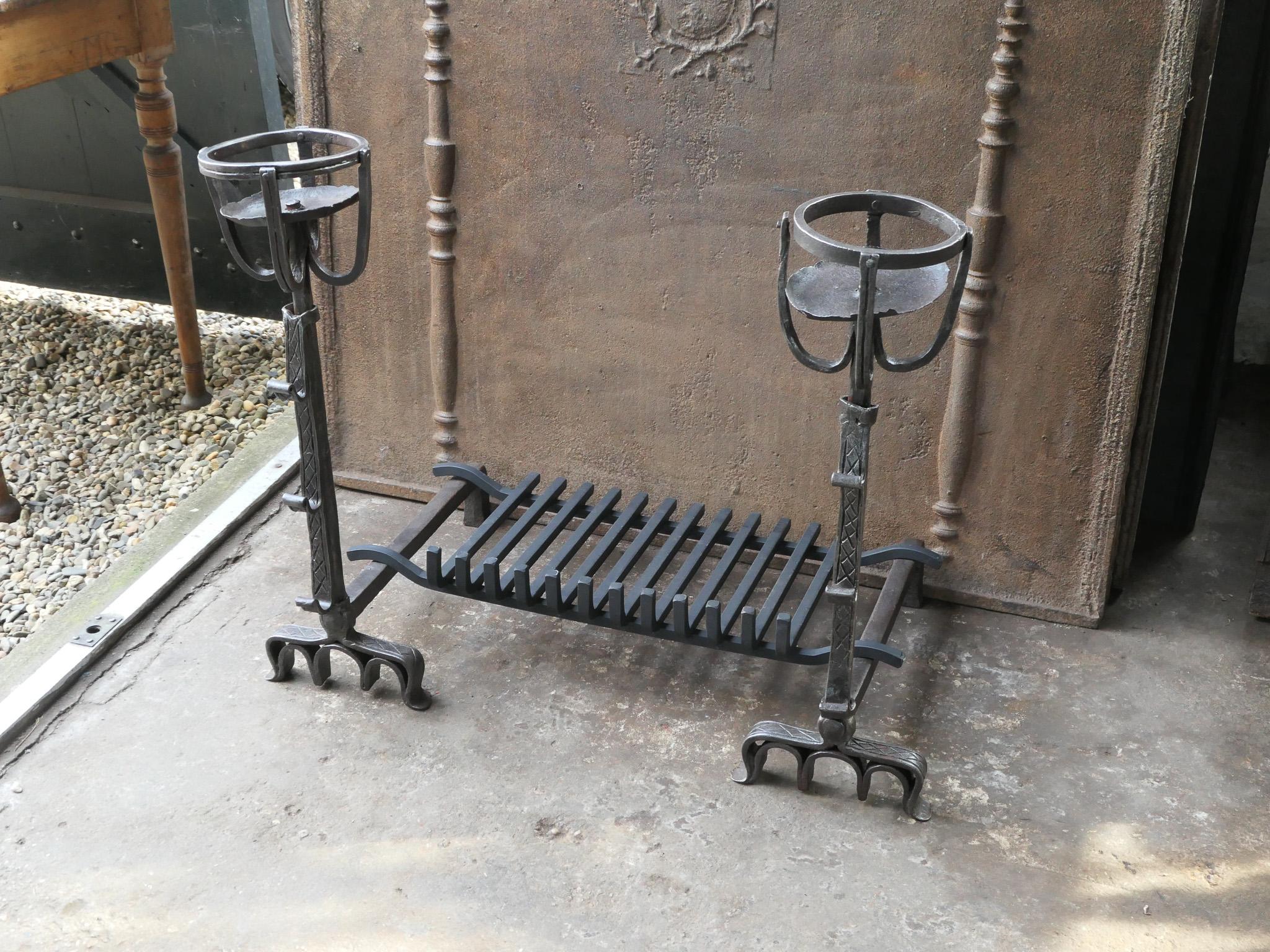 Wrought Iron French Gothic Fireplace Grate or Fire Basket, 17th Century For Sale