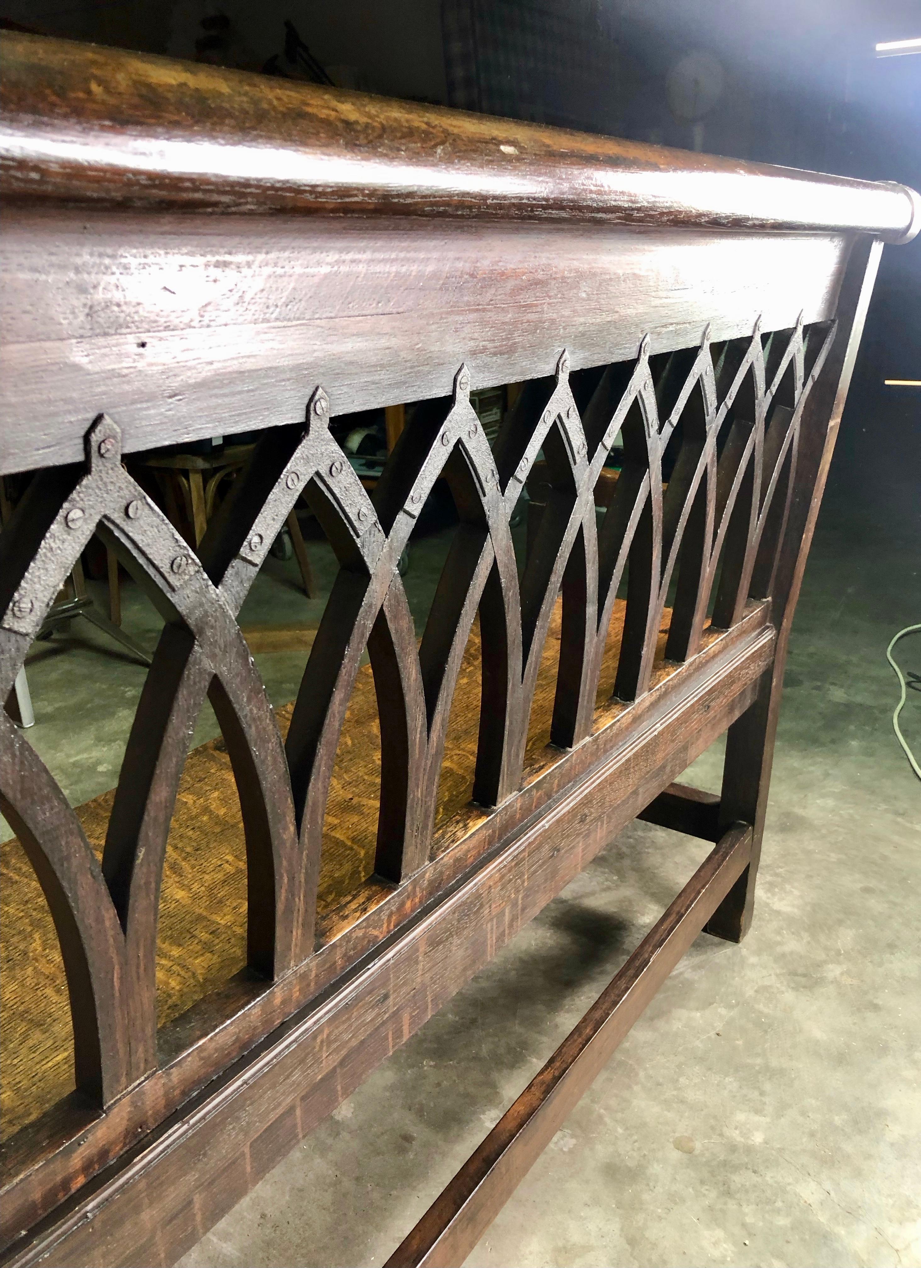 French Gothic Long Bench in Tiger Oak 3