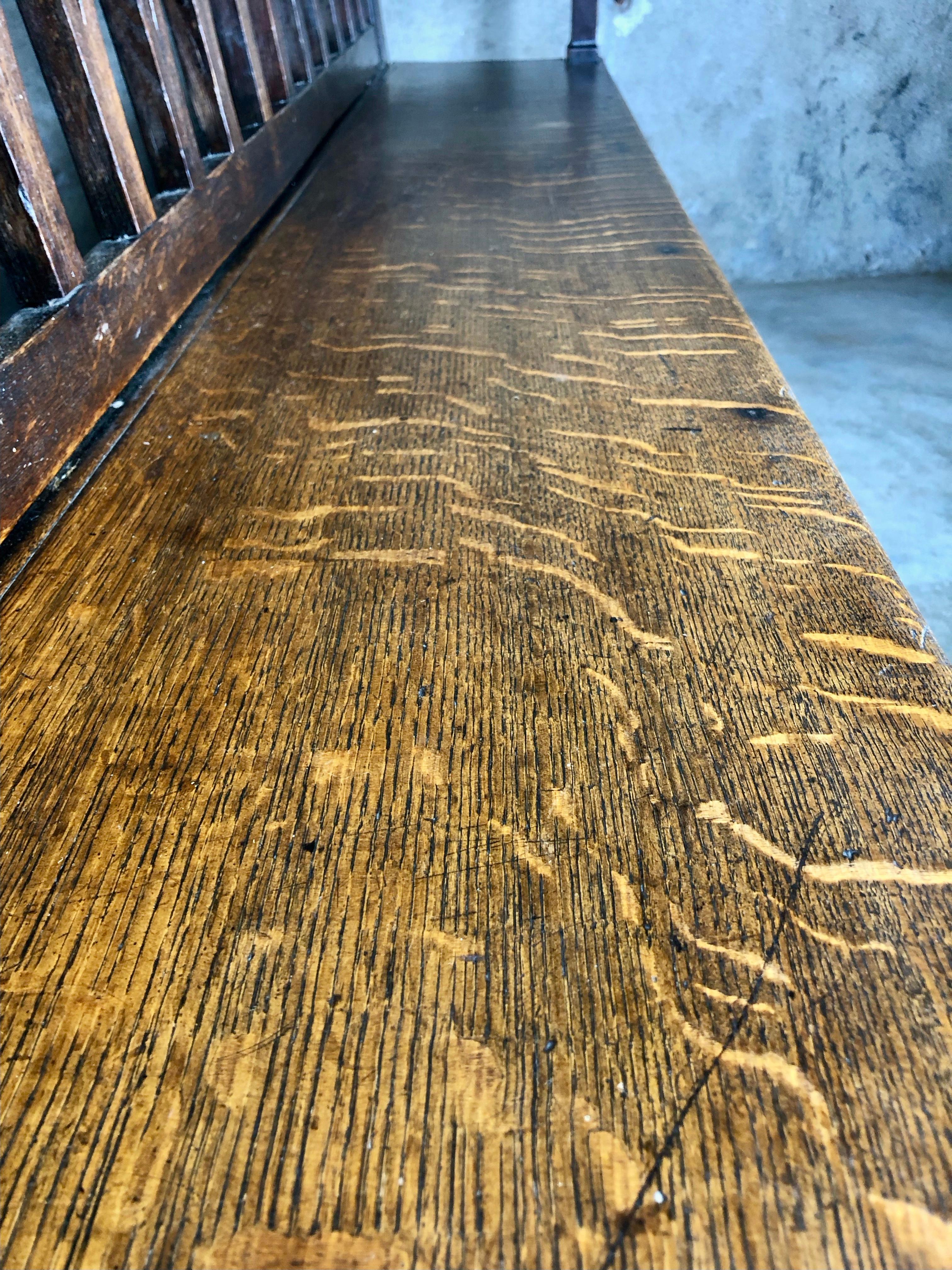 French Gothic Long Bench in Tiger Oak 1