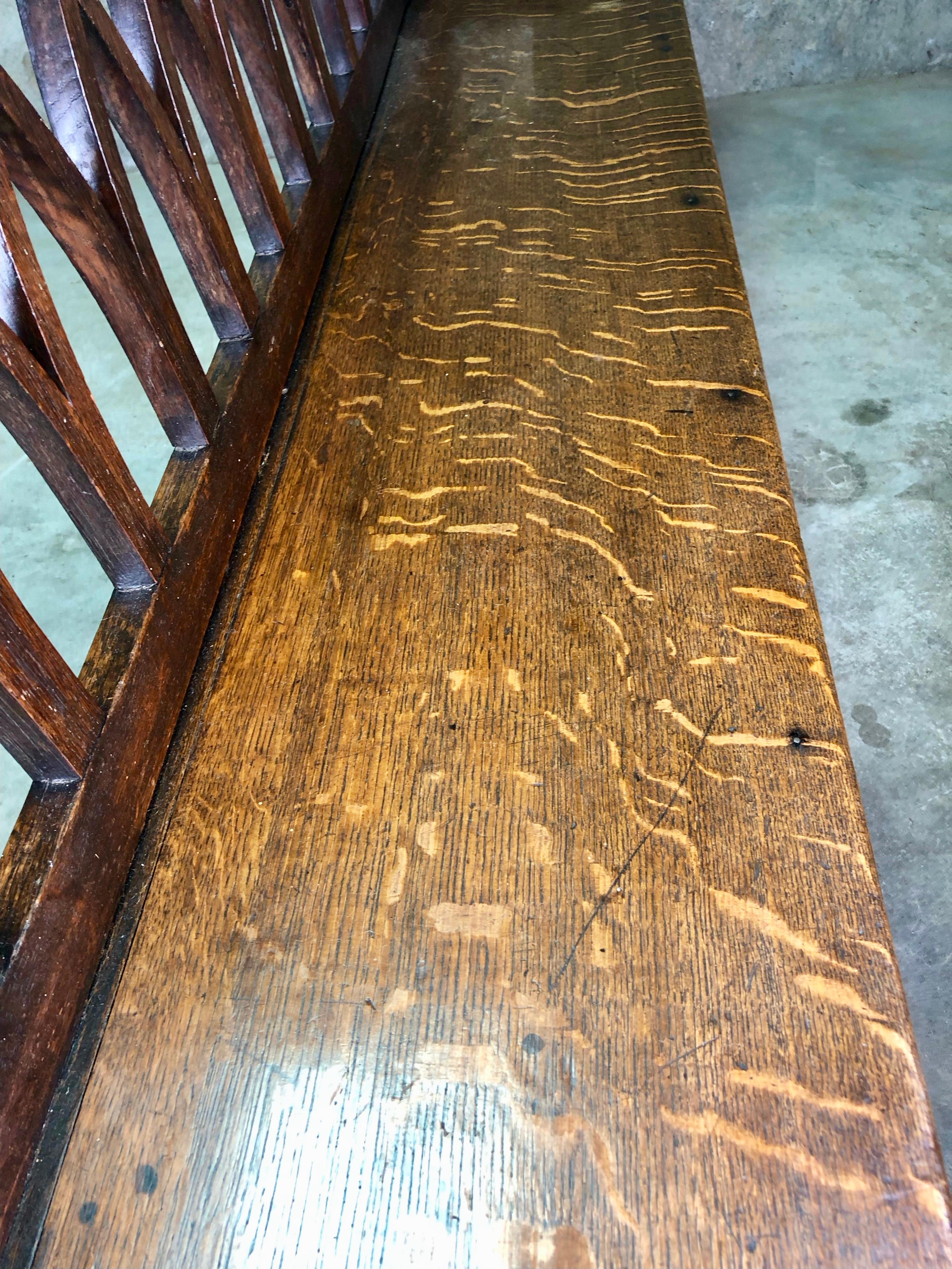 French Gothic Long Bench in Tiger Oak 2