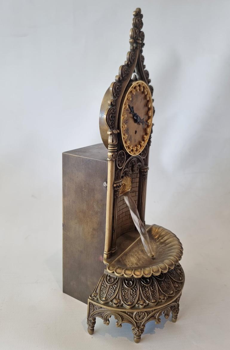 French Gothic mantle clock with water automaton feature In Good Condition For Sale In London, GB