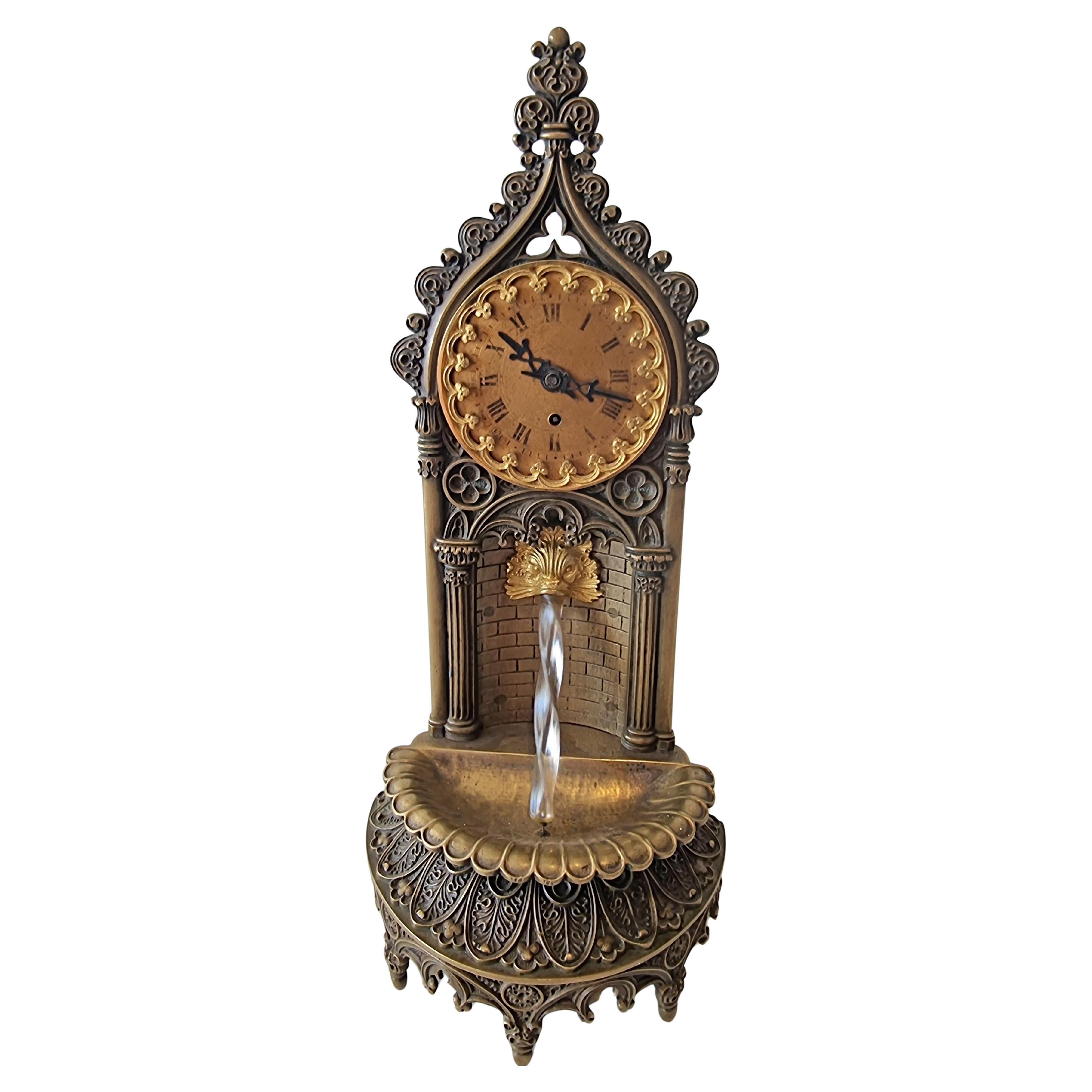 French Gothic mantle clock with water automaton feature For Sale