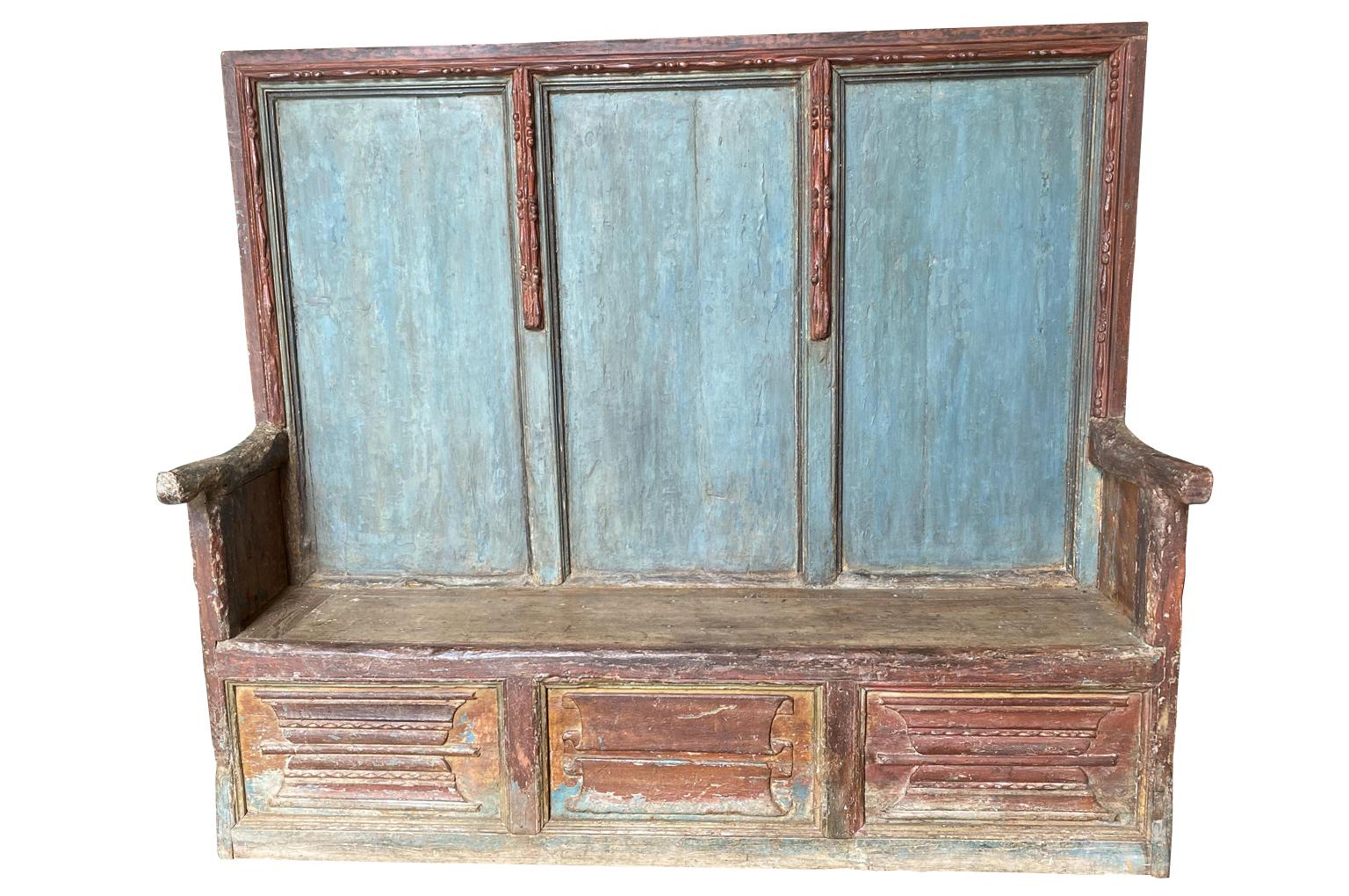 French Gothic Period Painted Bench In Good Condition For Sale In Atlanta, GA