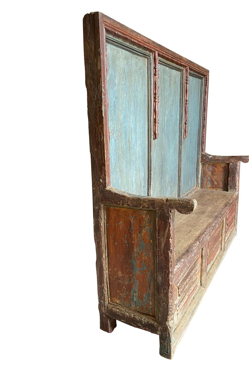 18th Century and Earlier French Gothic Period Painted Bench For Sale