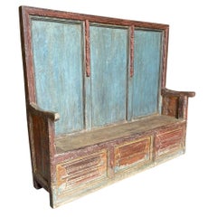 Antique French Gothic Period Painted Bench