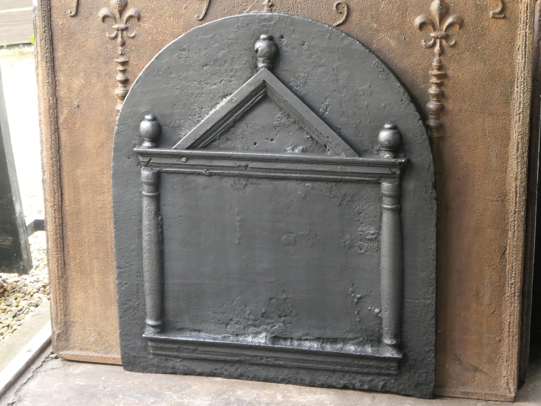 Iron French Gothic Period 'Pillars and Pediment' Fireback / Backspash, 16th Century For Sale