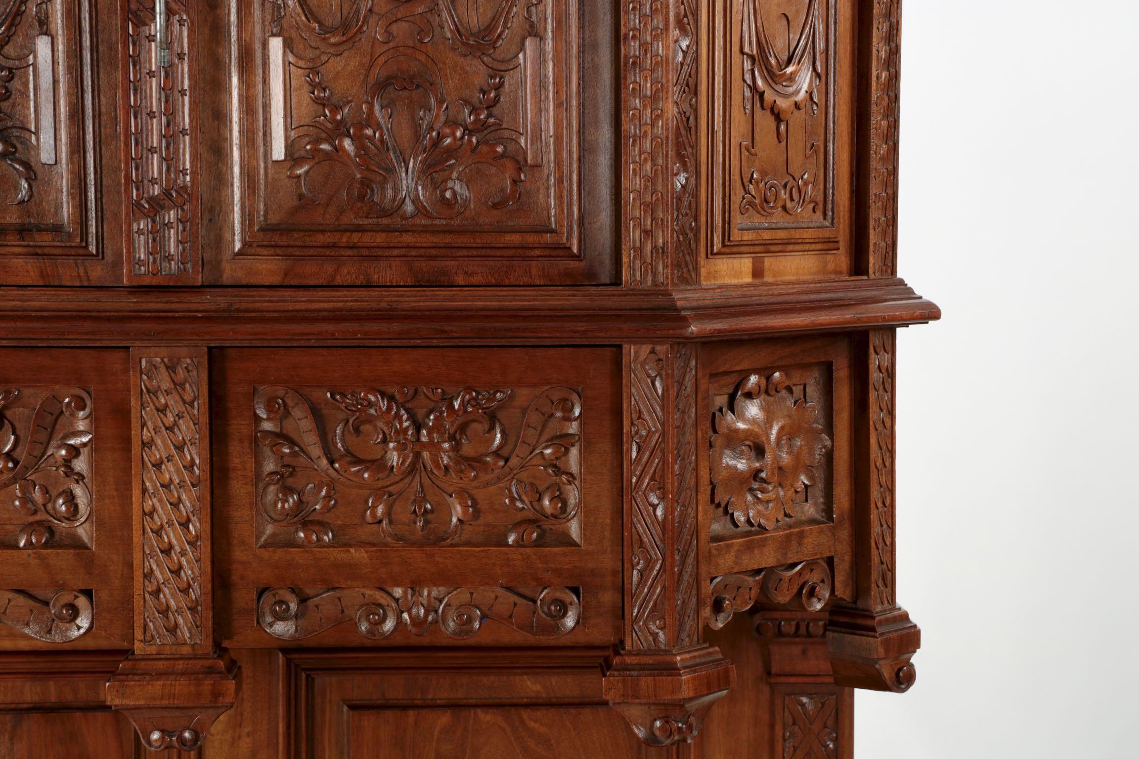 Late 19th Century French Gothic Revival Carved Walnut Antique Cupboard Cabinet, circa 1880 For Sale