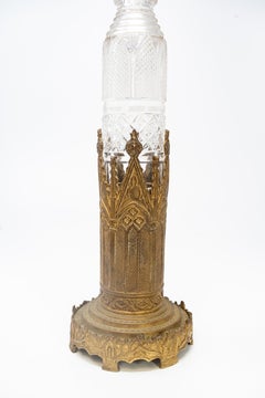 French Gothic Revival Gilt Bronze Mounted Cut Glass Decanter / Scent Bottle