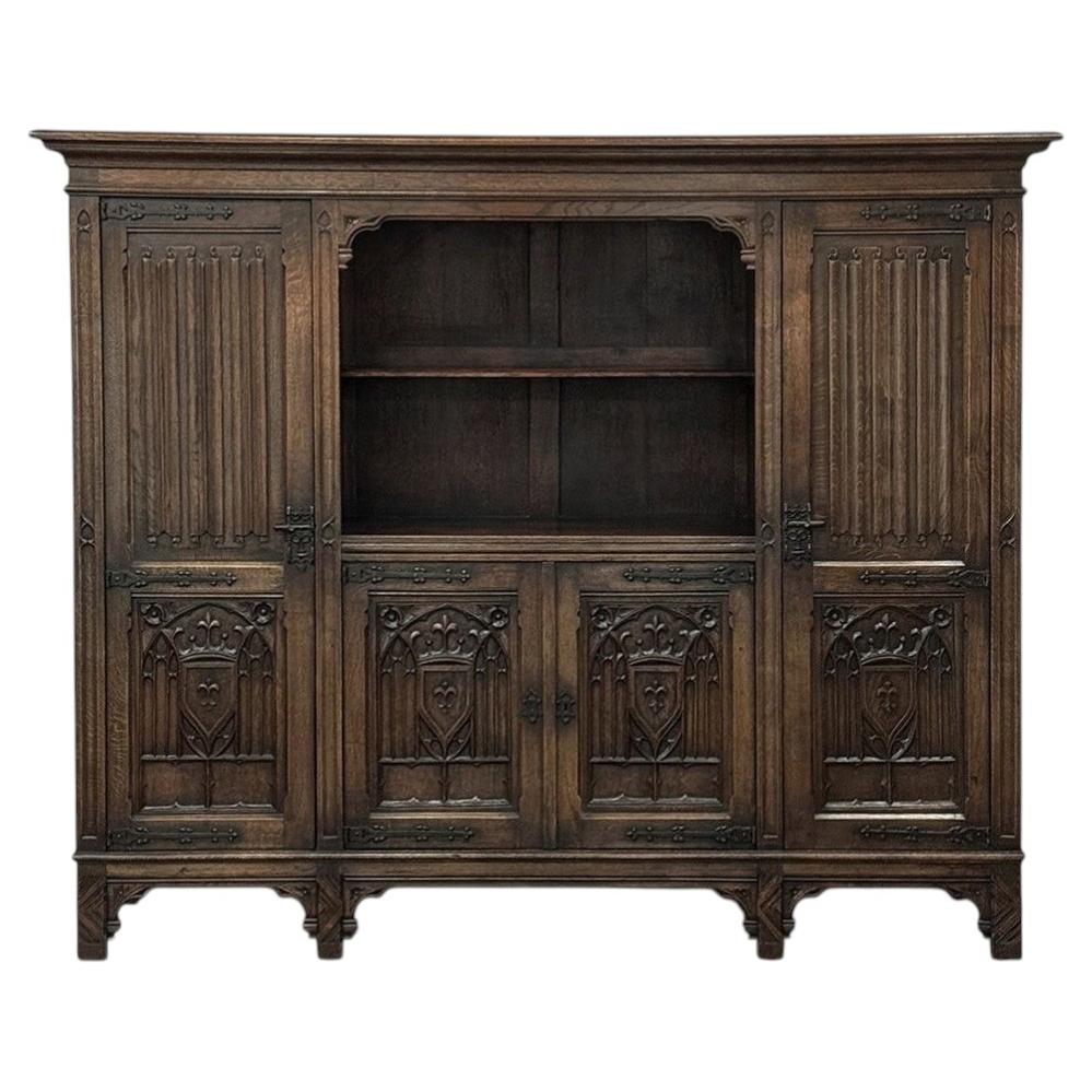 French Gothic Revival Hand-Carved Oak Cabinet Bookcase ~ Cabinet