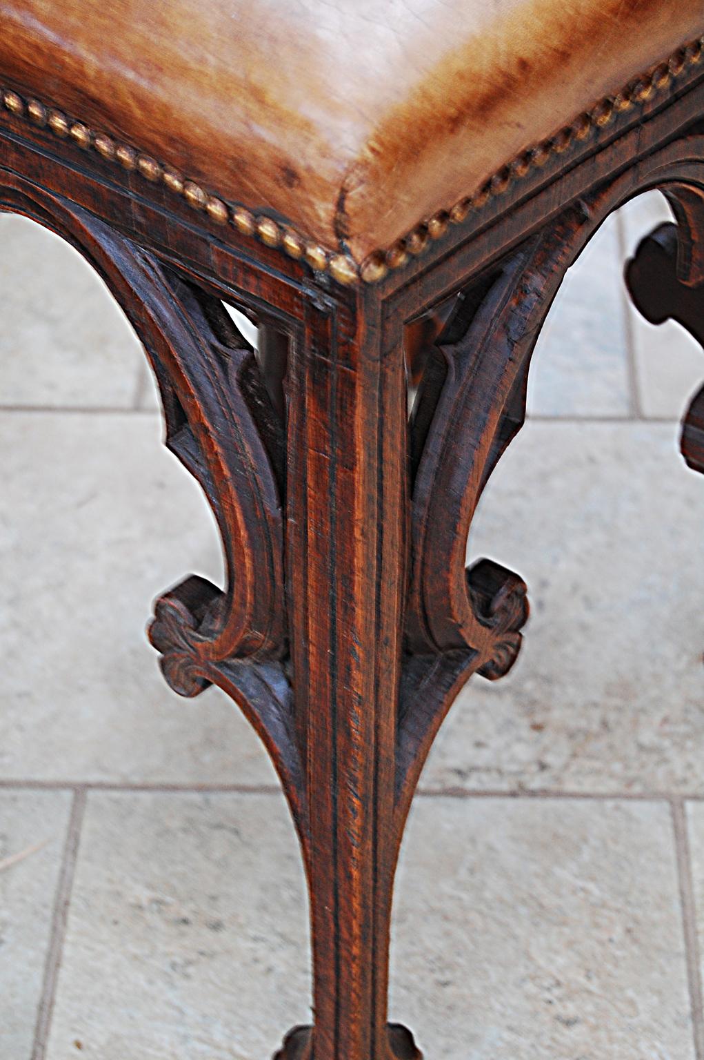 French Gothic Revival Pair of Carved Stools 19th Century For Sale 3